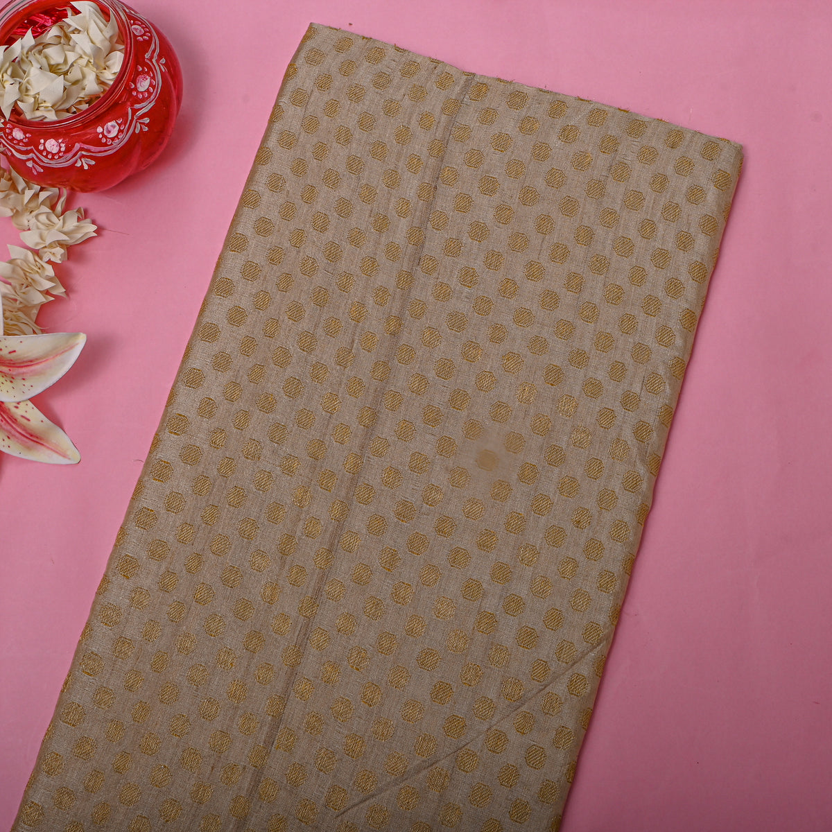 Champagne Gold Butti Jamawar Silk Fabric