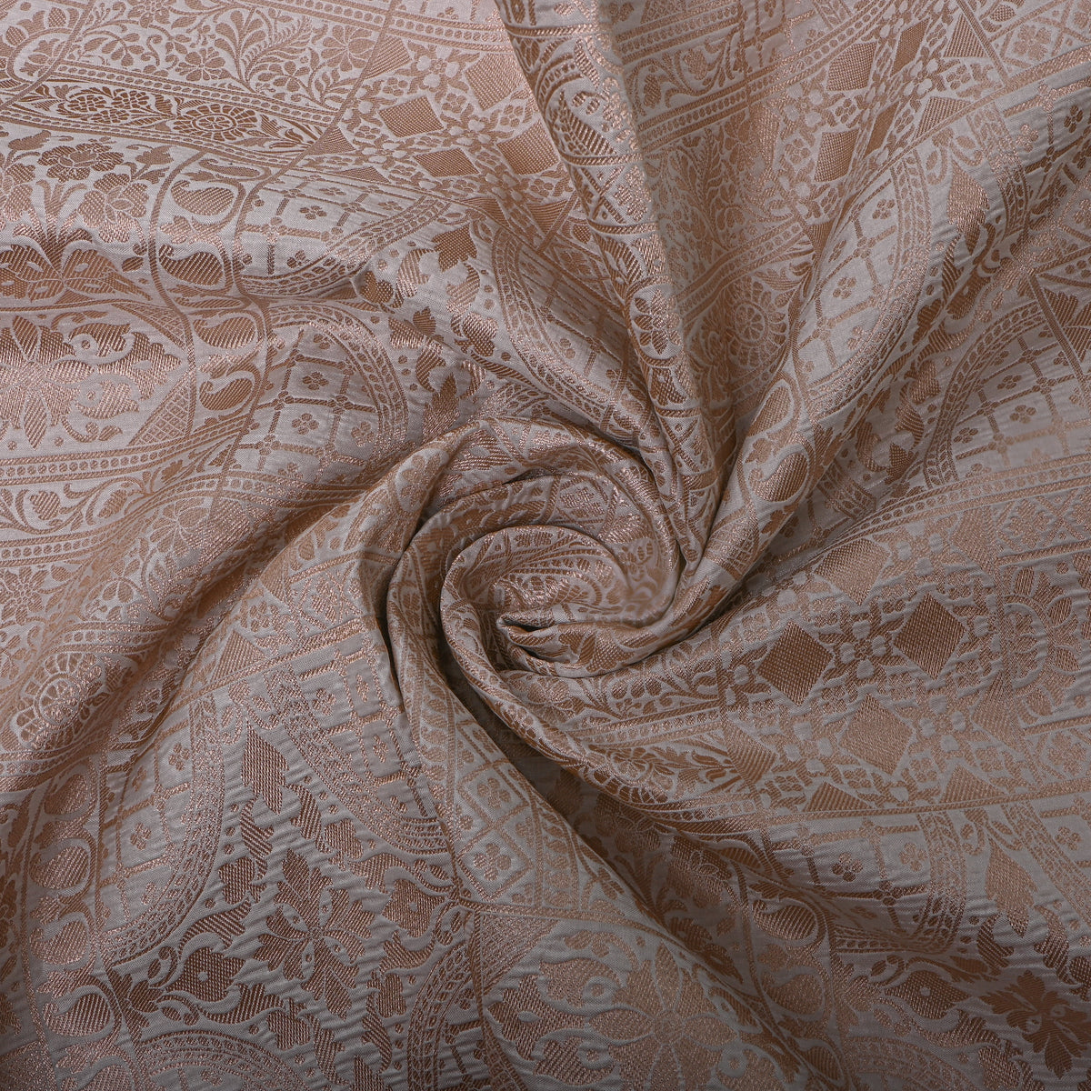 Ivory Gold Zari Patchwork Weave Jamawar Silk Fabric