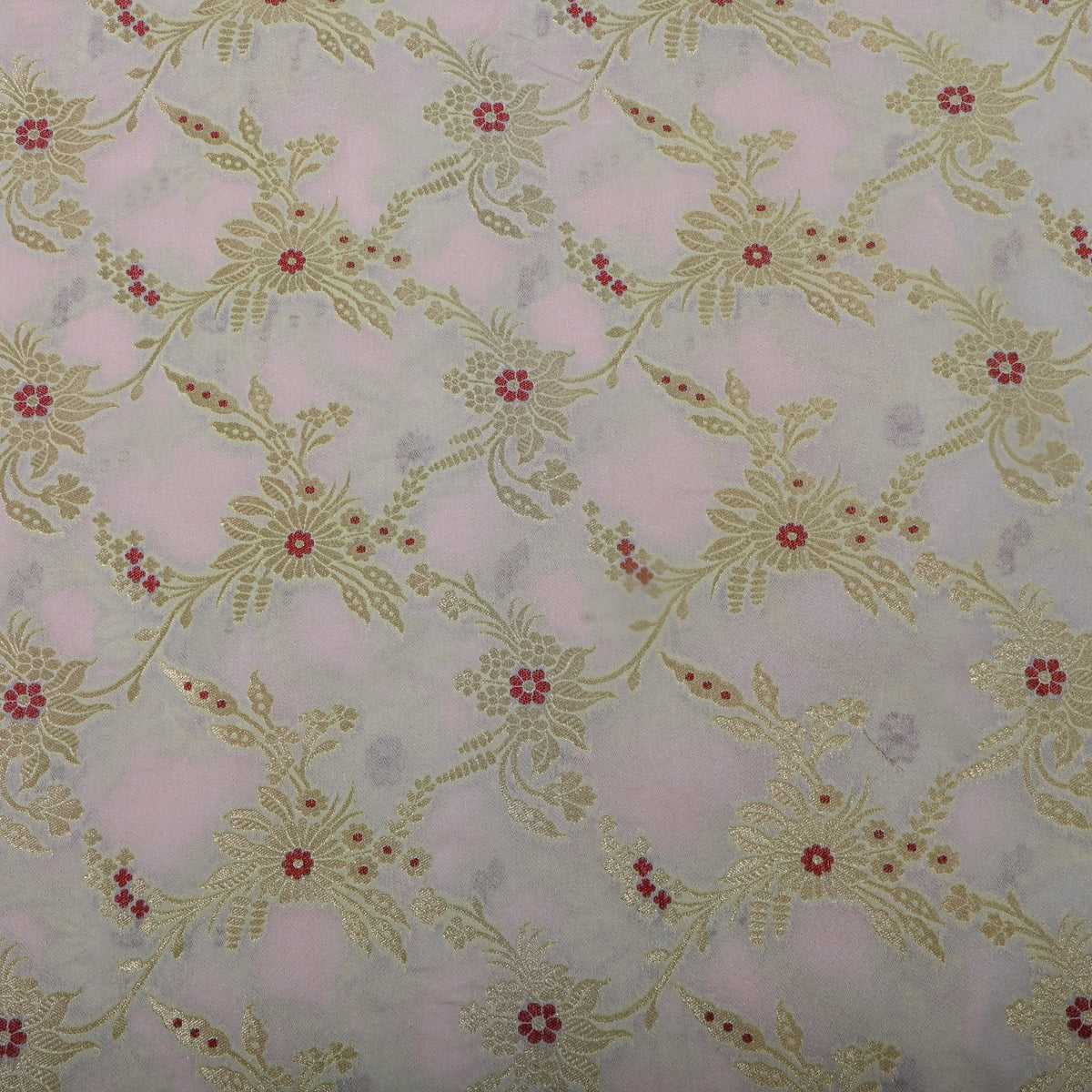 Soft White Gold Zari Floral Jamawar Organza Fabric