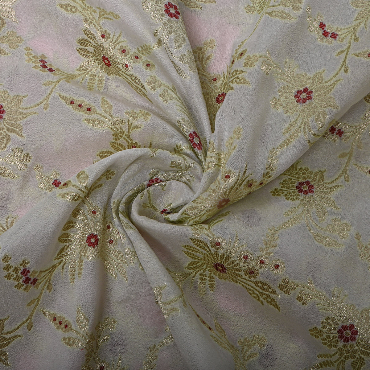 Soft White Gold Zari Floral Jamawar Organza Fabric