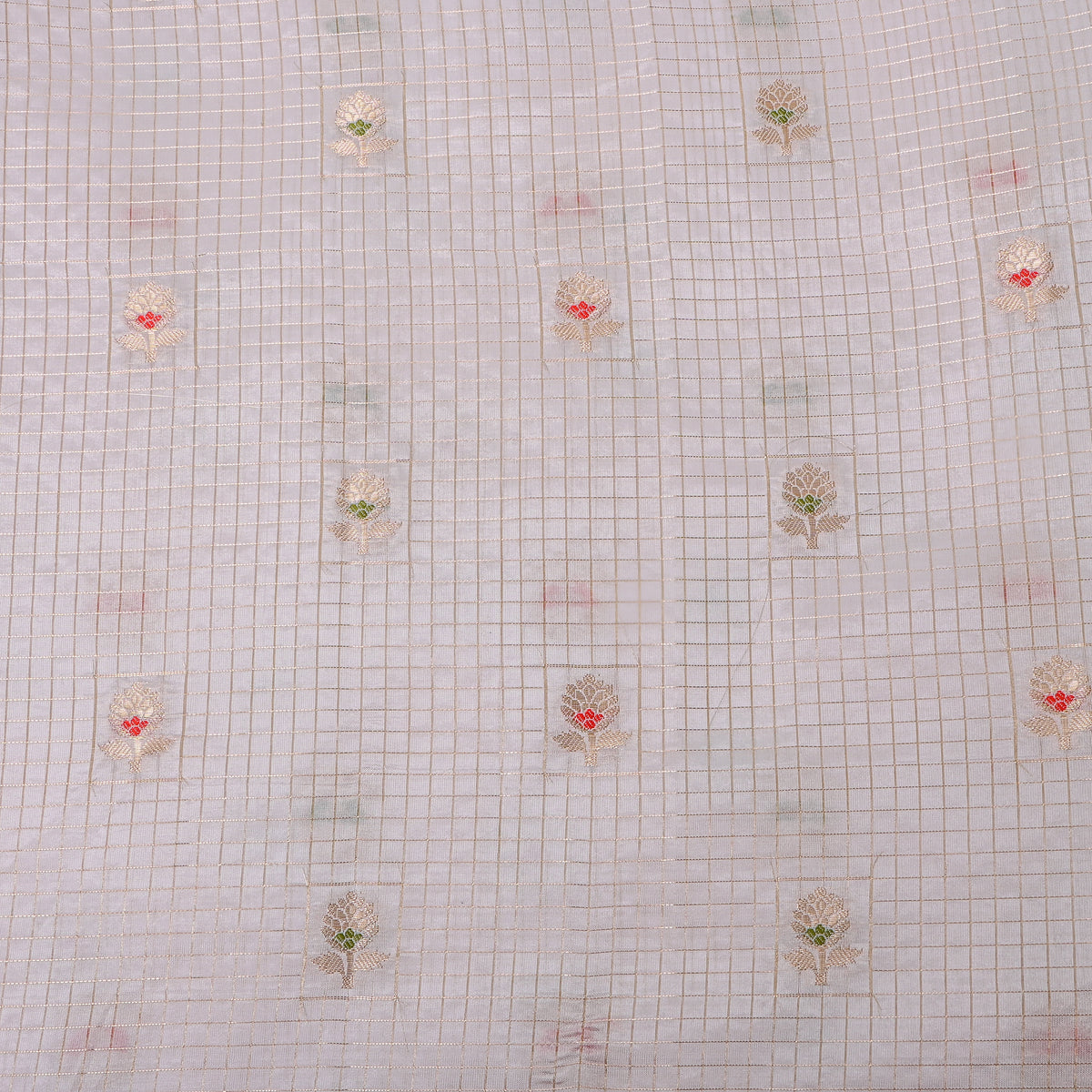 Eggshell Jamawar Silk With Gold Checks And Lotus Butti