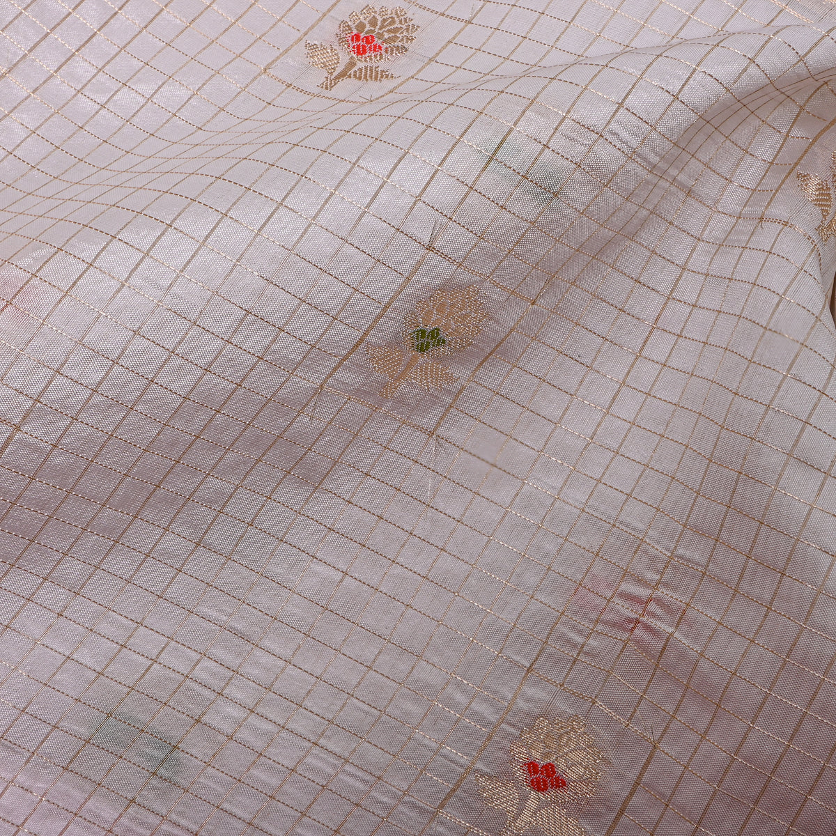Eggshell Jamawar Silk With Gold Checks And Lotus Butti