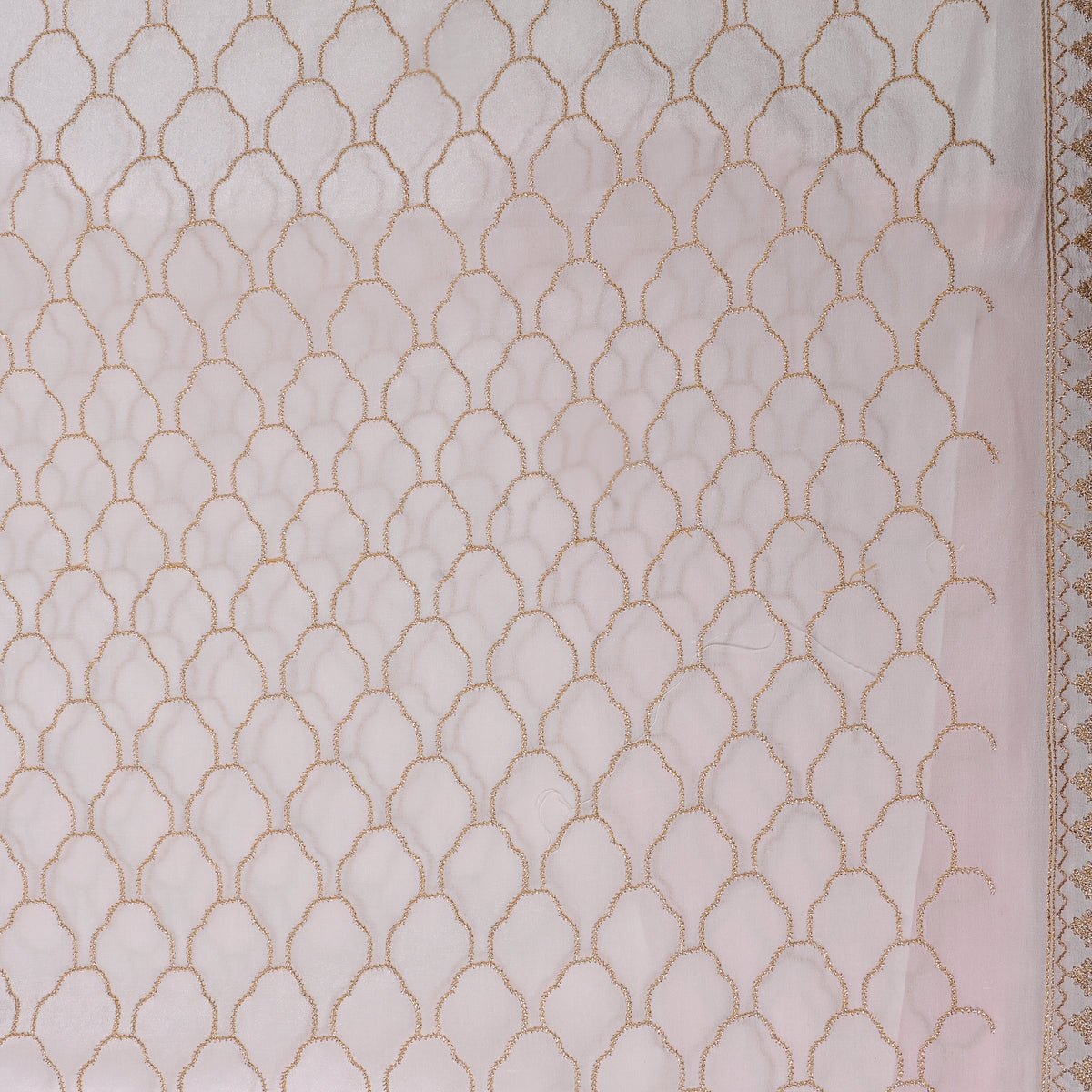 Moonstone White Gold Zari Scallop Embroidery Crepe Fabric
