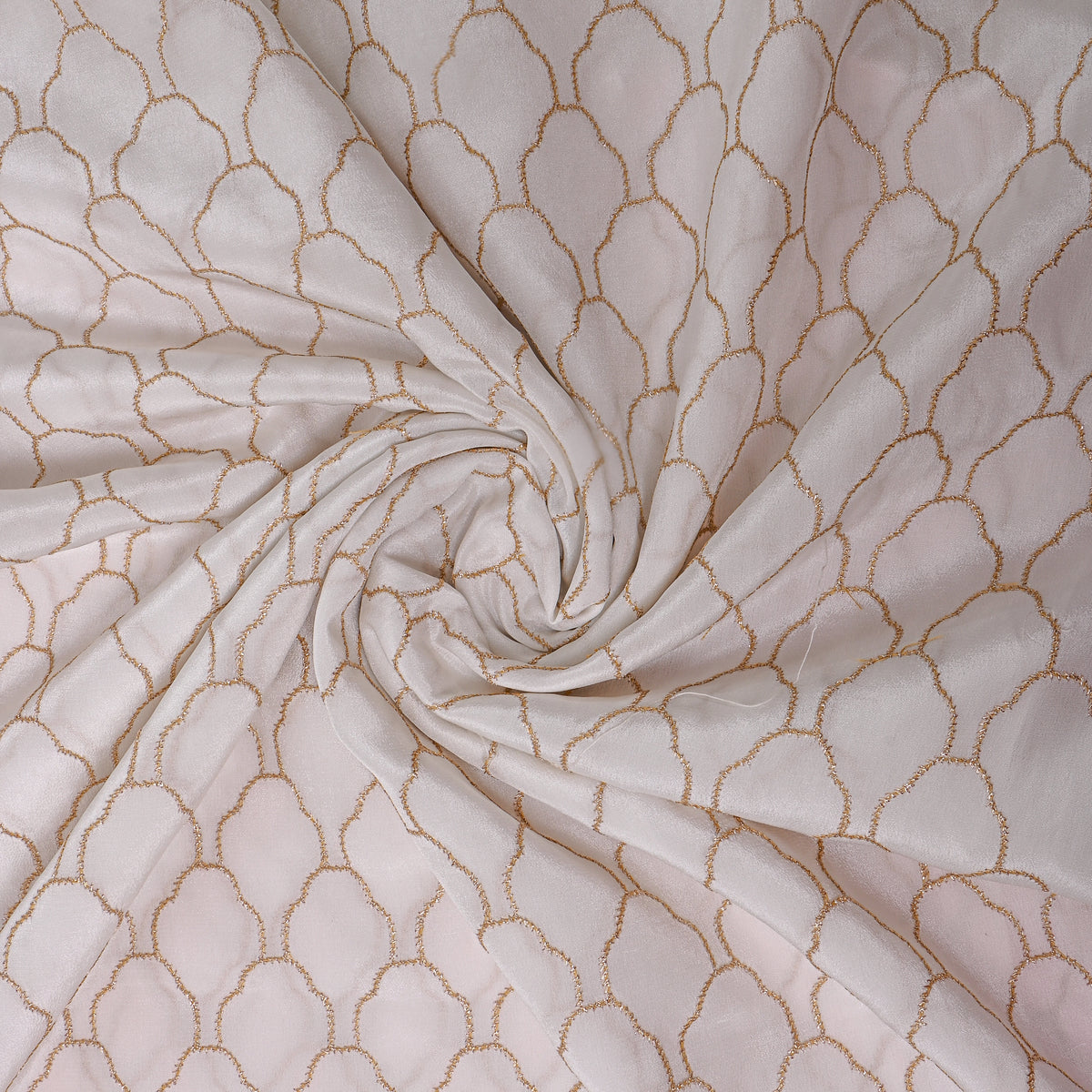 Moonstone White Gold Zari Scallop Embroidery Crepe Fabric