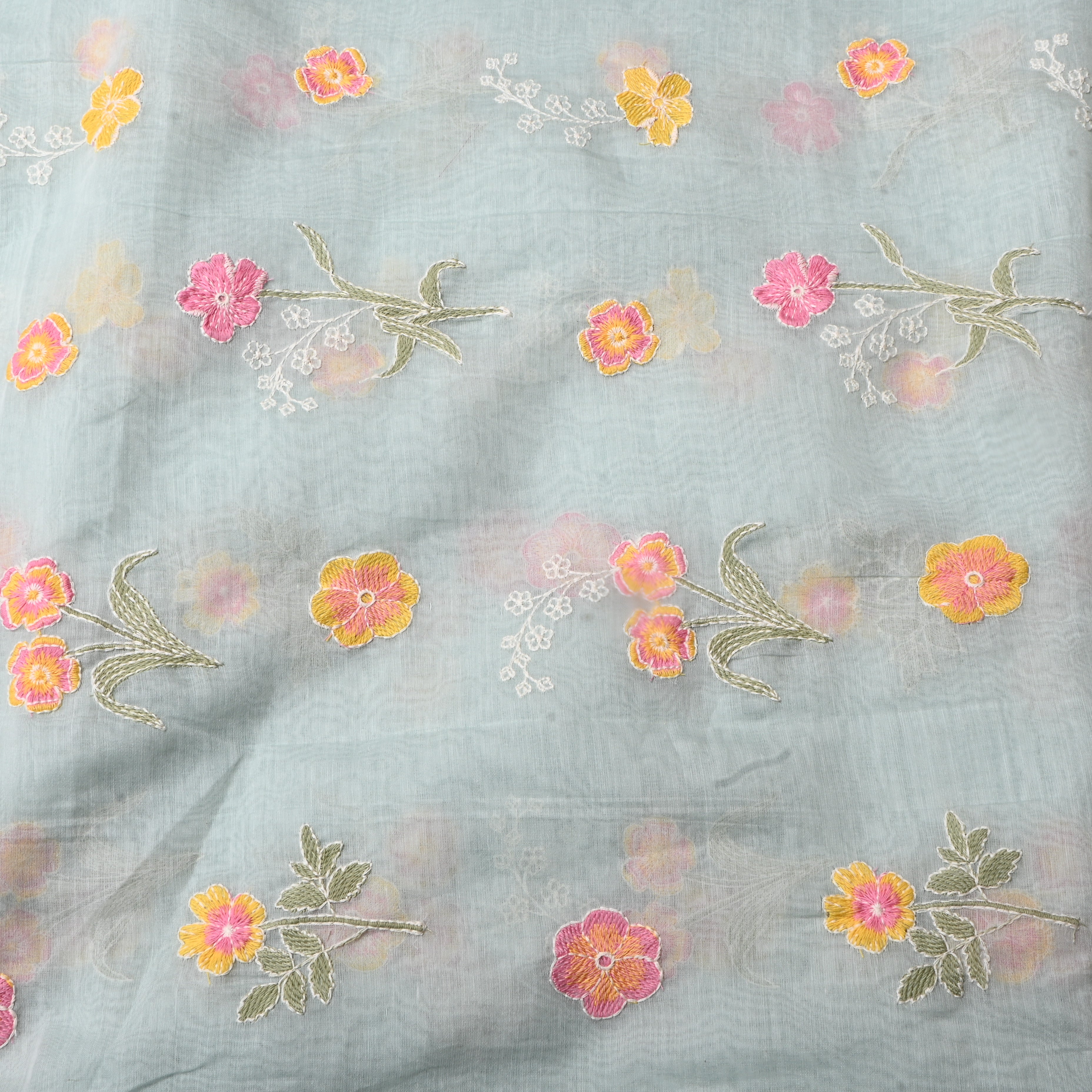 Pastel Green Floral Chanderi Fabric