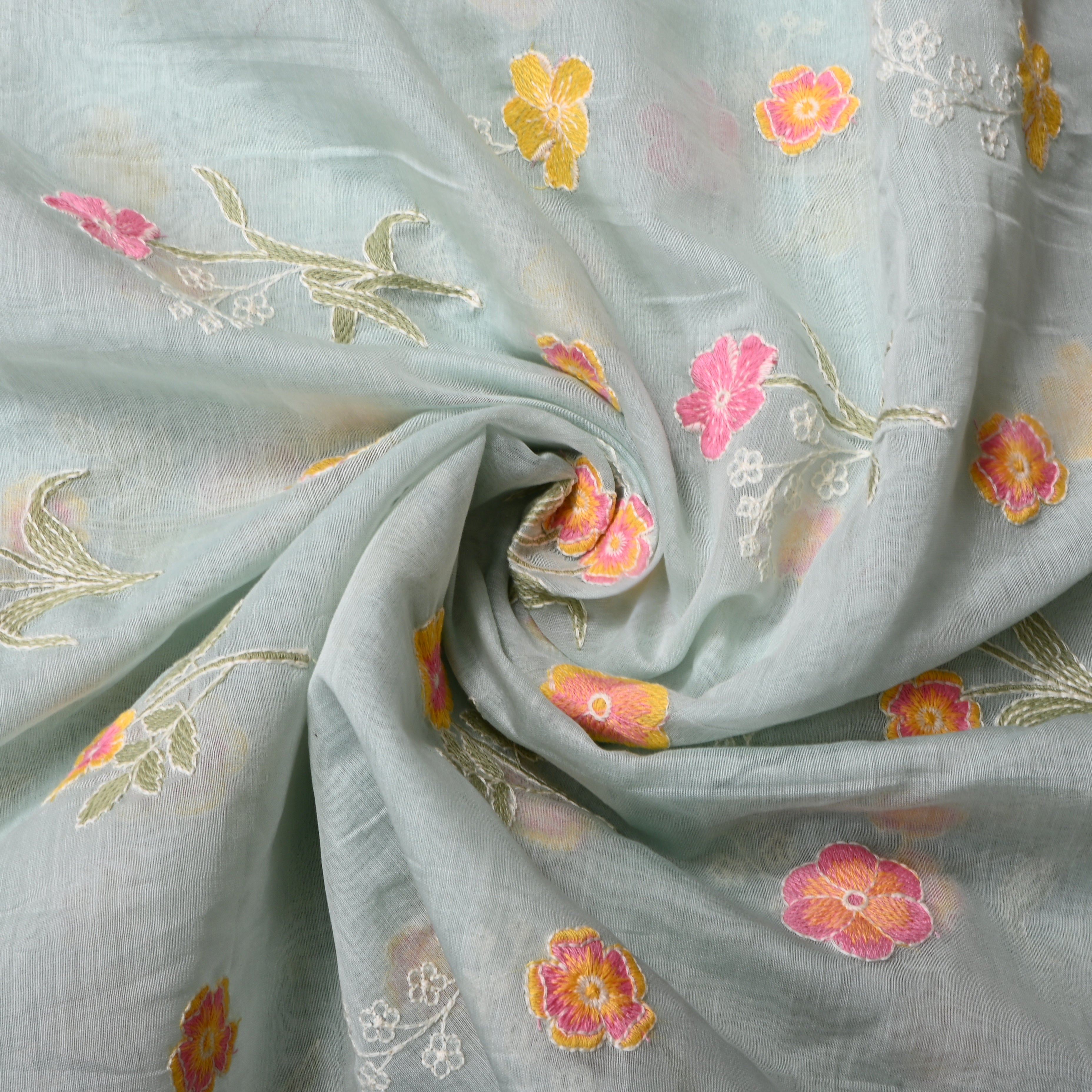 Pastel Green Floral Chanderi Fabric