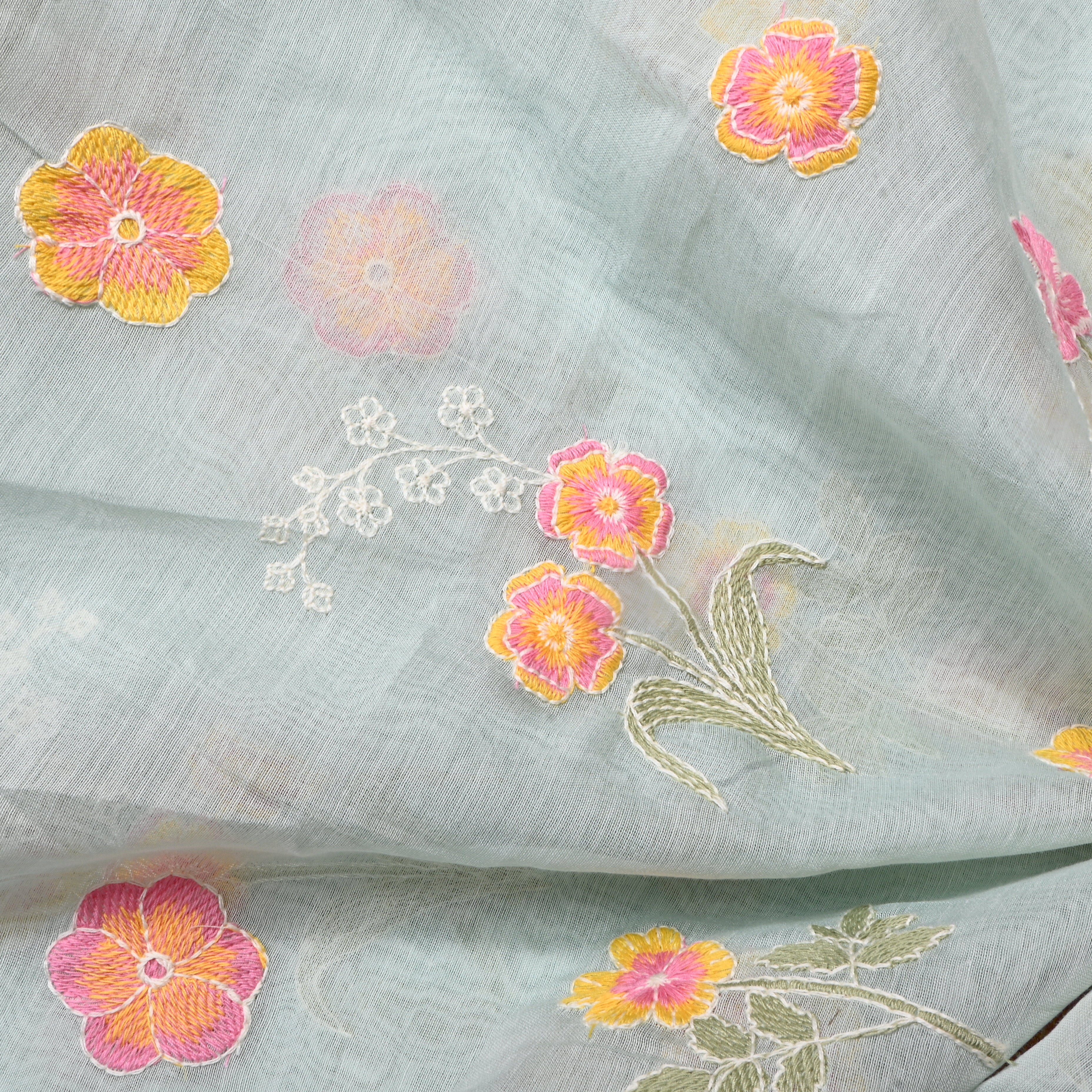 Pastel Green Floral Chanderi Fabric