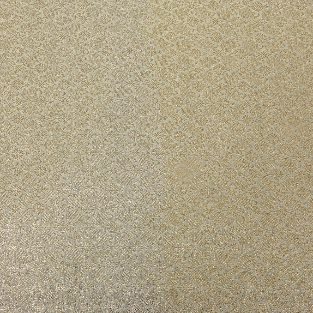 Ivory Gold Zari Floral Butti Self Weave Jamawar Silk Fabric