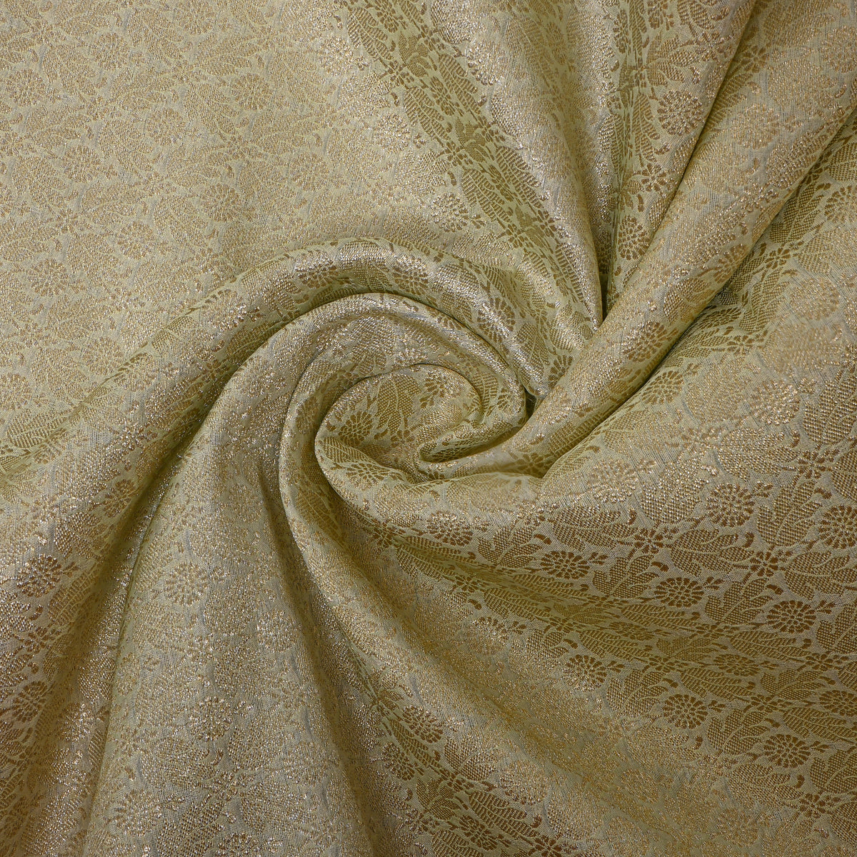 Ivory Gold Zari Floral Butti Self Weave Jamawar Silk Fabric