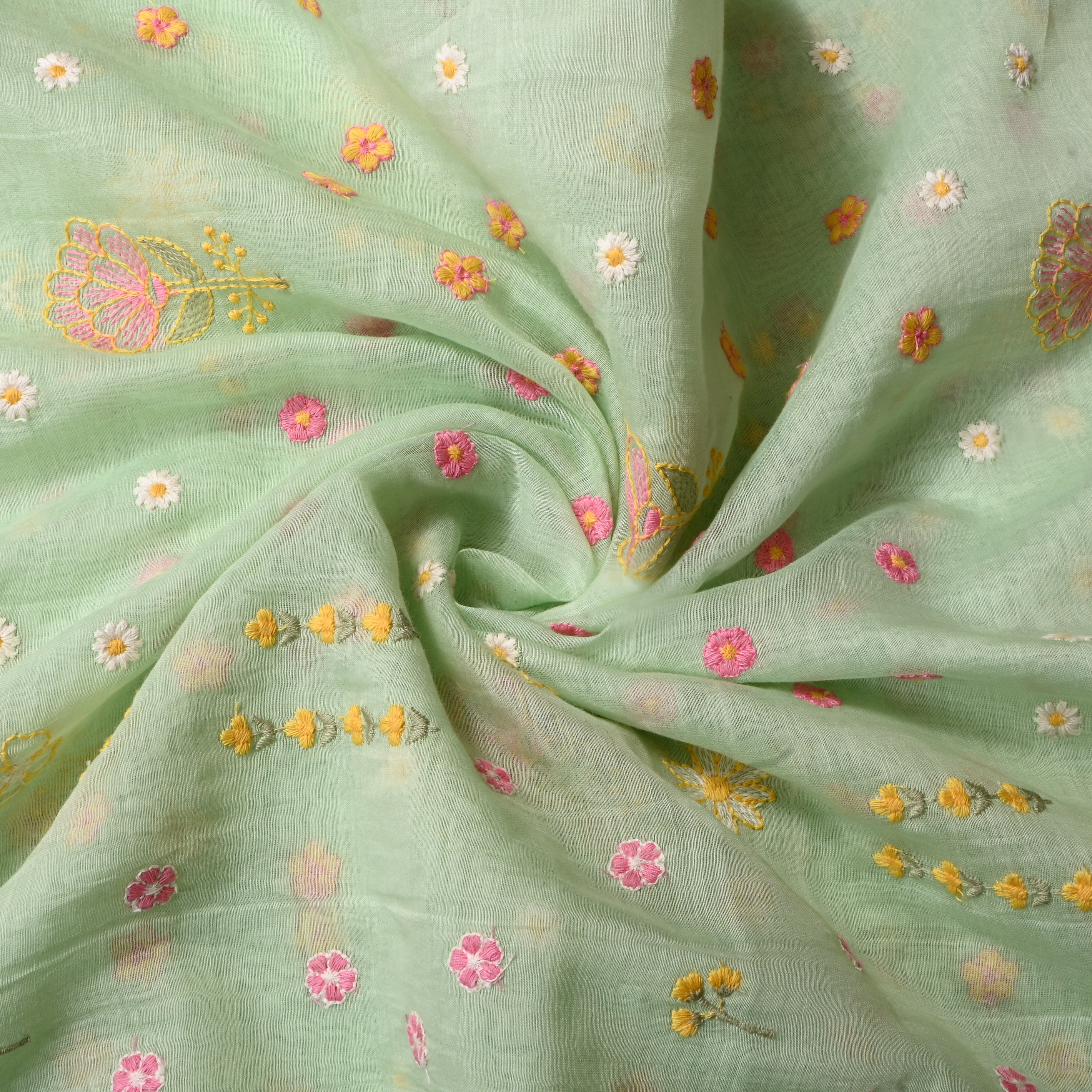 Light Mint Green Floral Chanderi Fabric