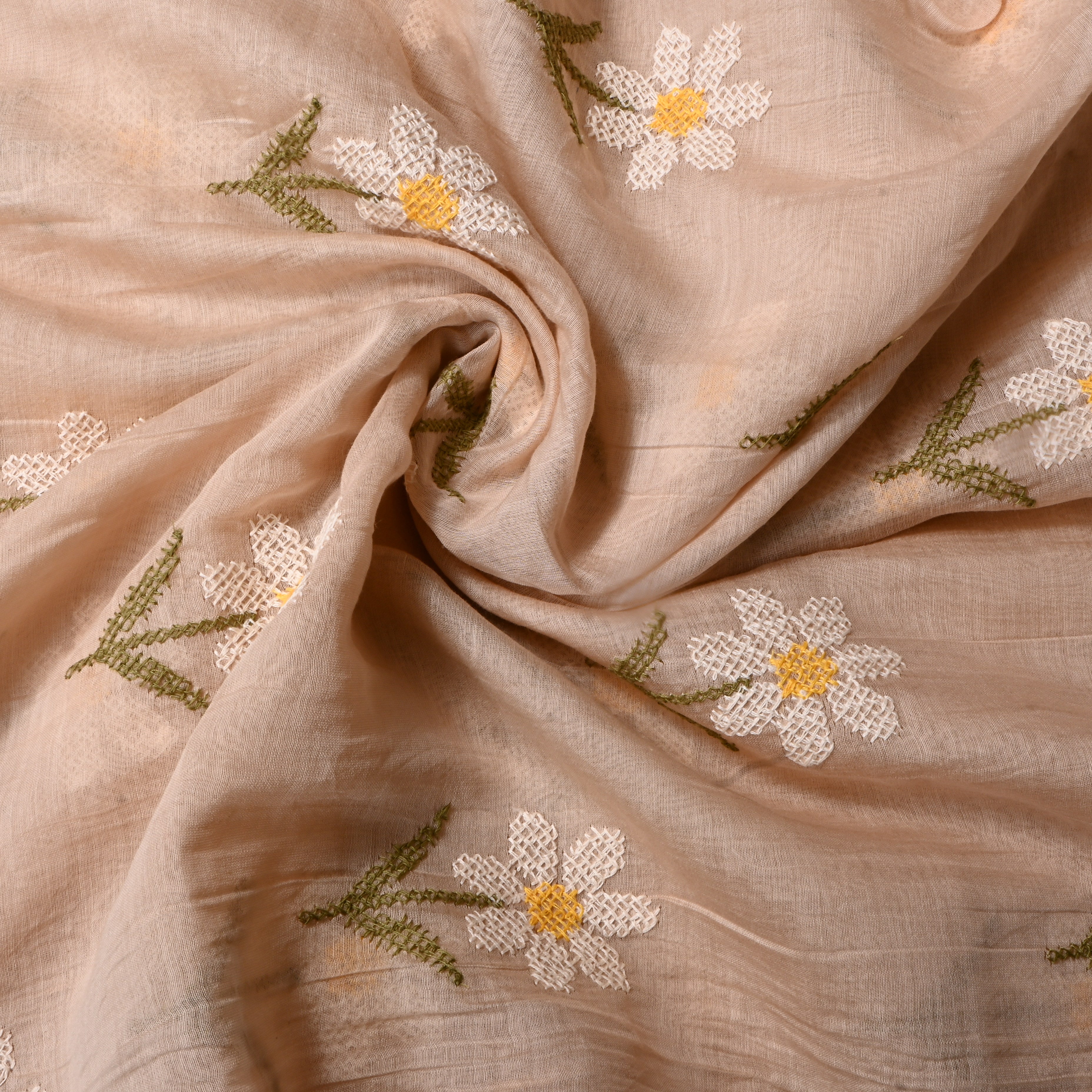 Soft Cream Floral Chanderi Fabric