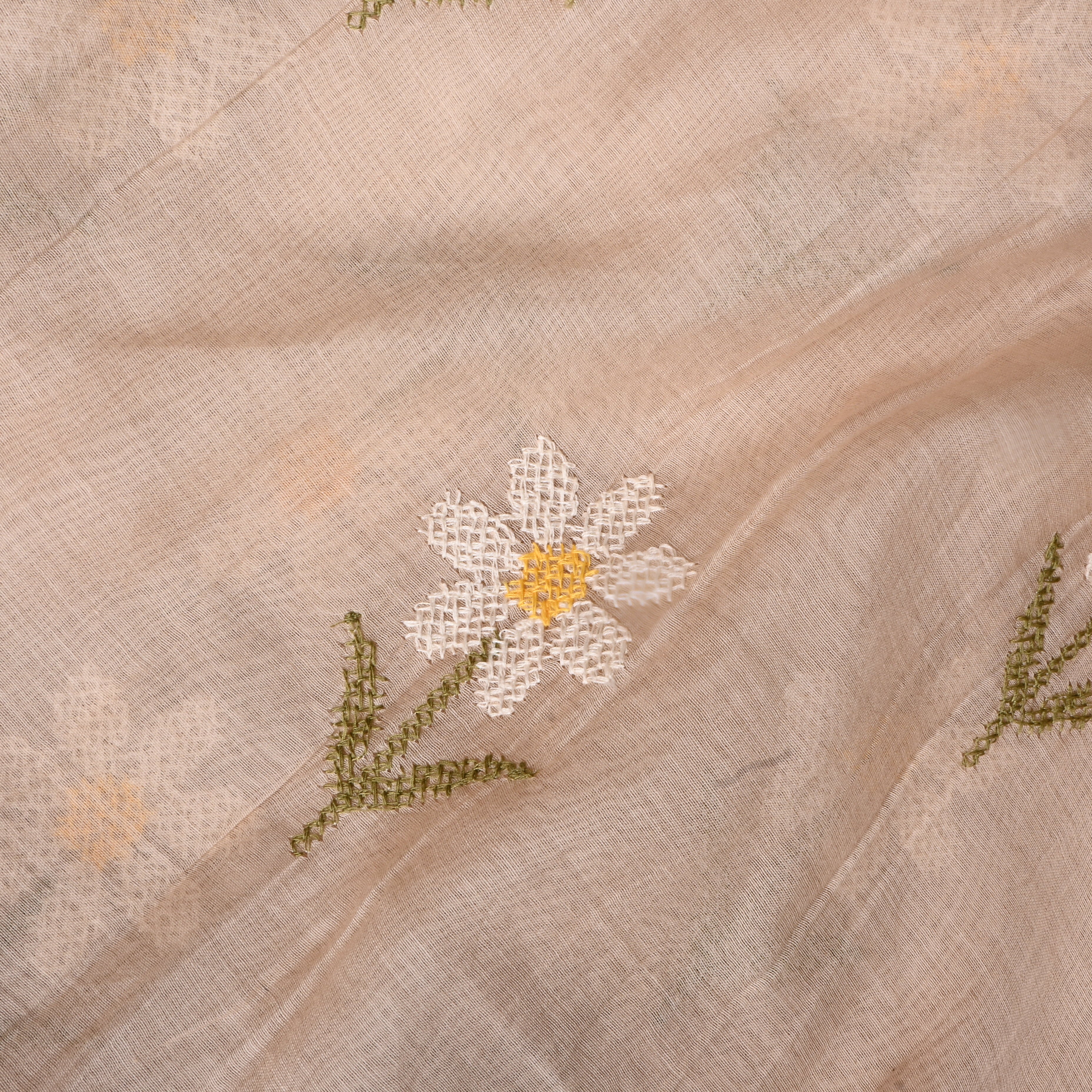 Soft Cream Floral Chanderi Fabric