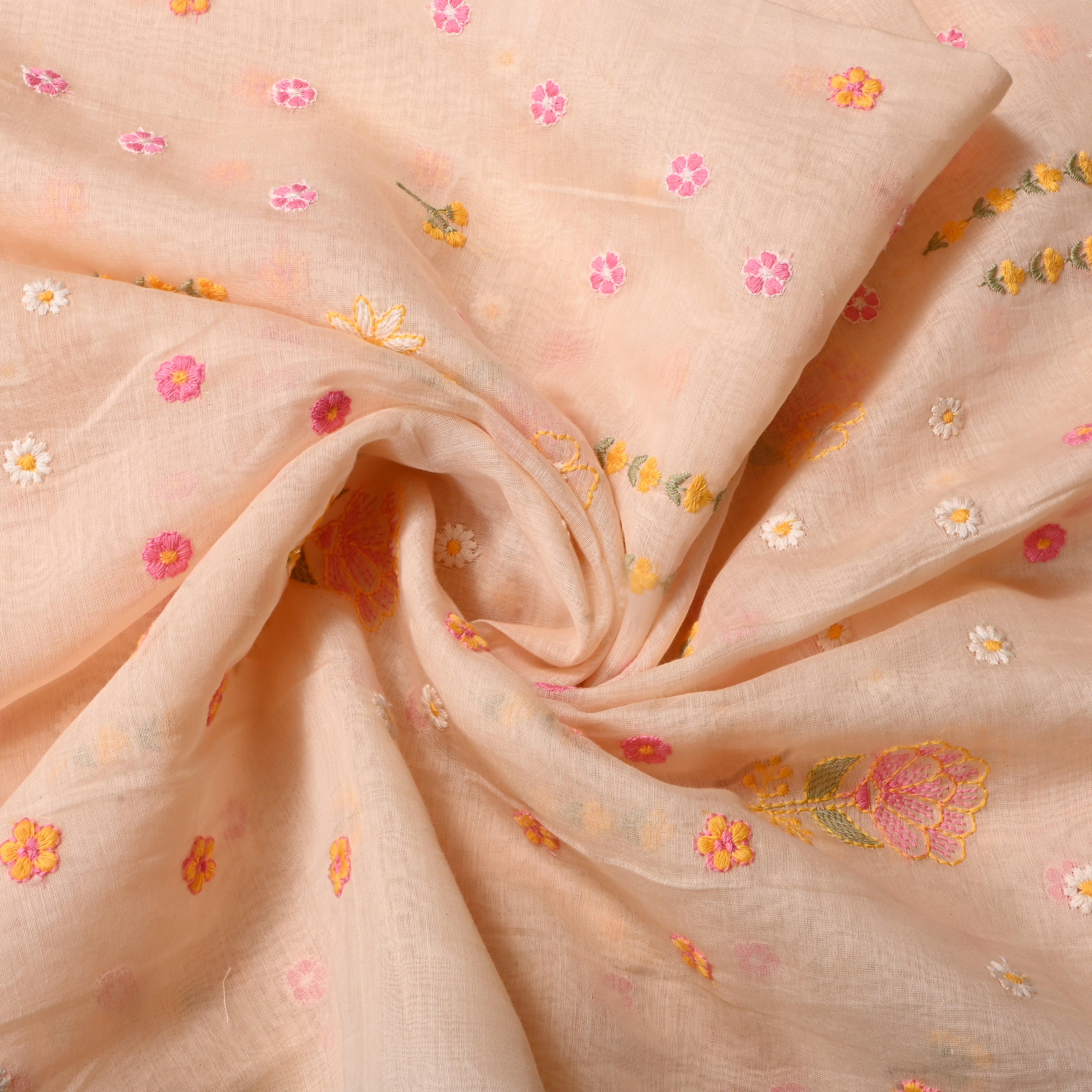 Pastel Cream Floral Chanderi Fabric