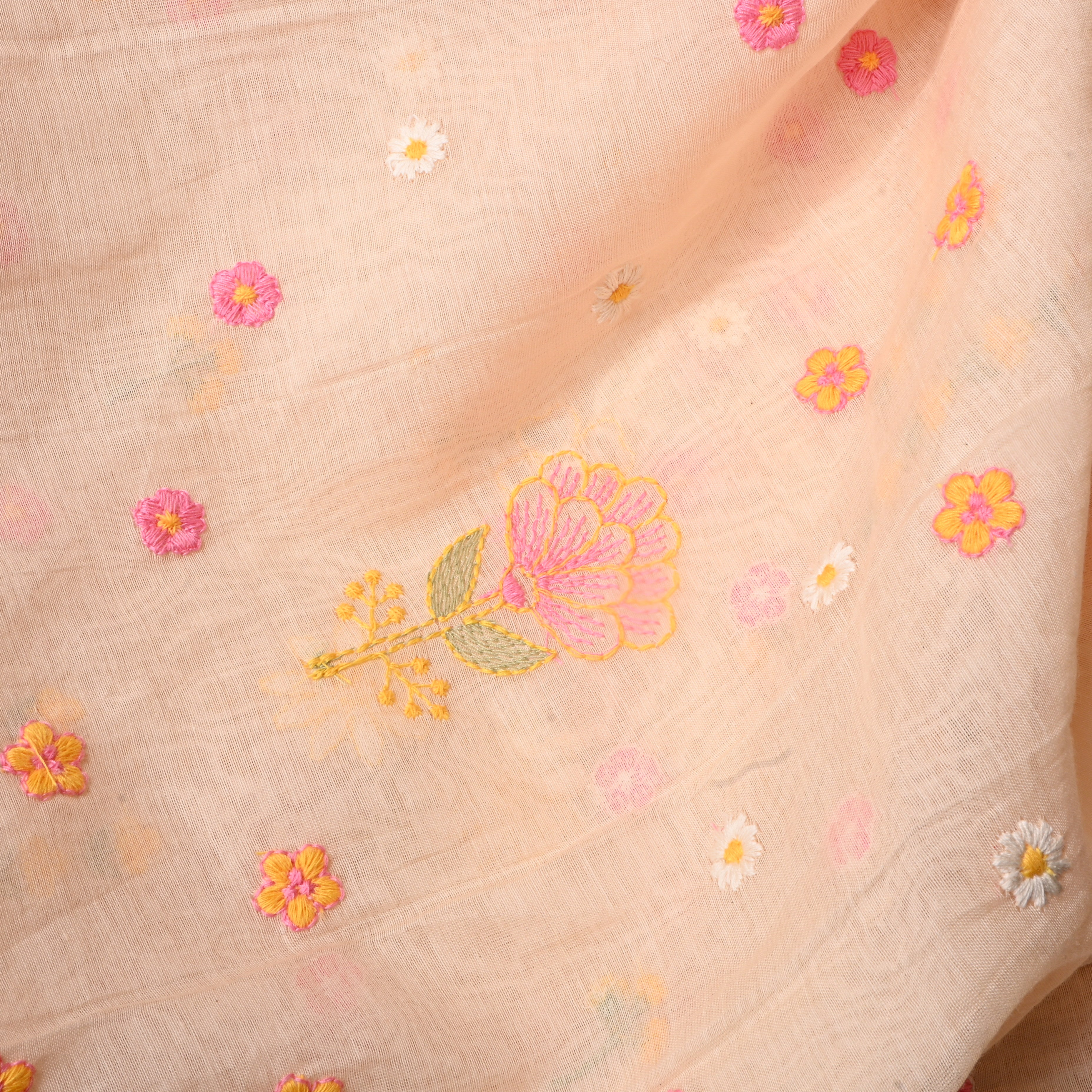 Pastel Cream Floral Chanderi Fabric