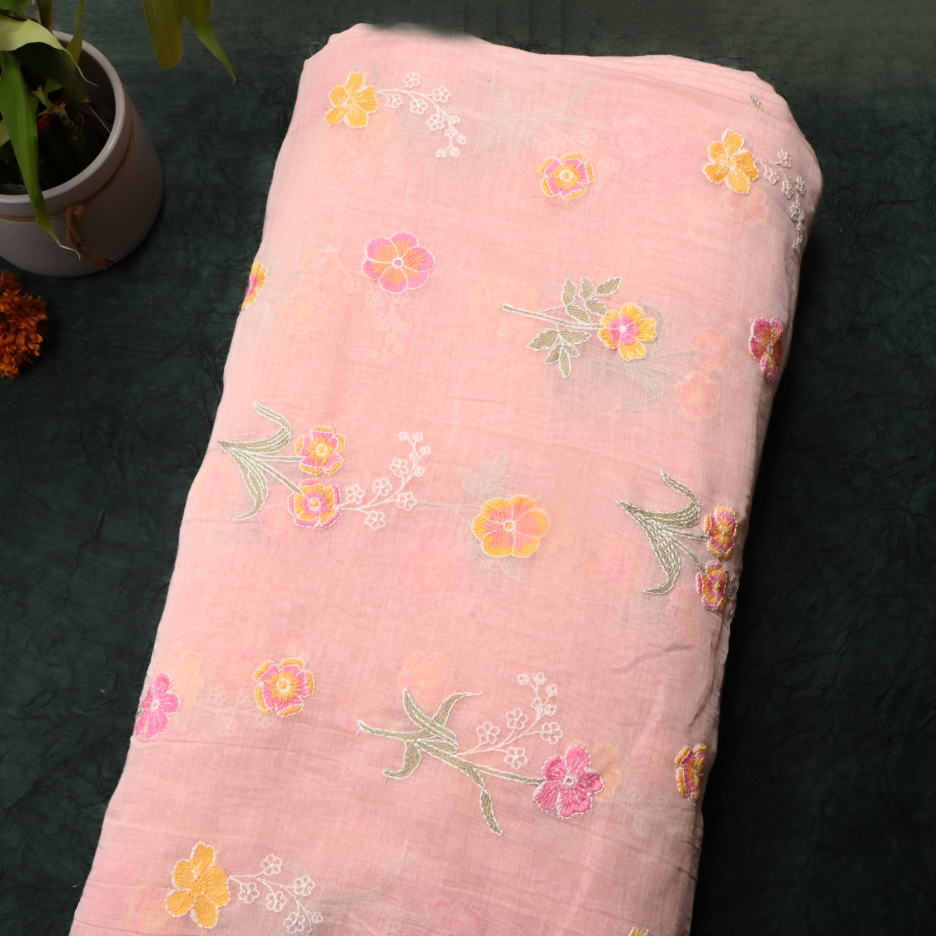 Pastel Pink Floral Chanderi Fabric