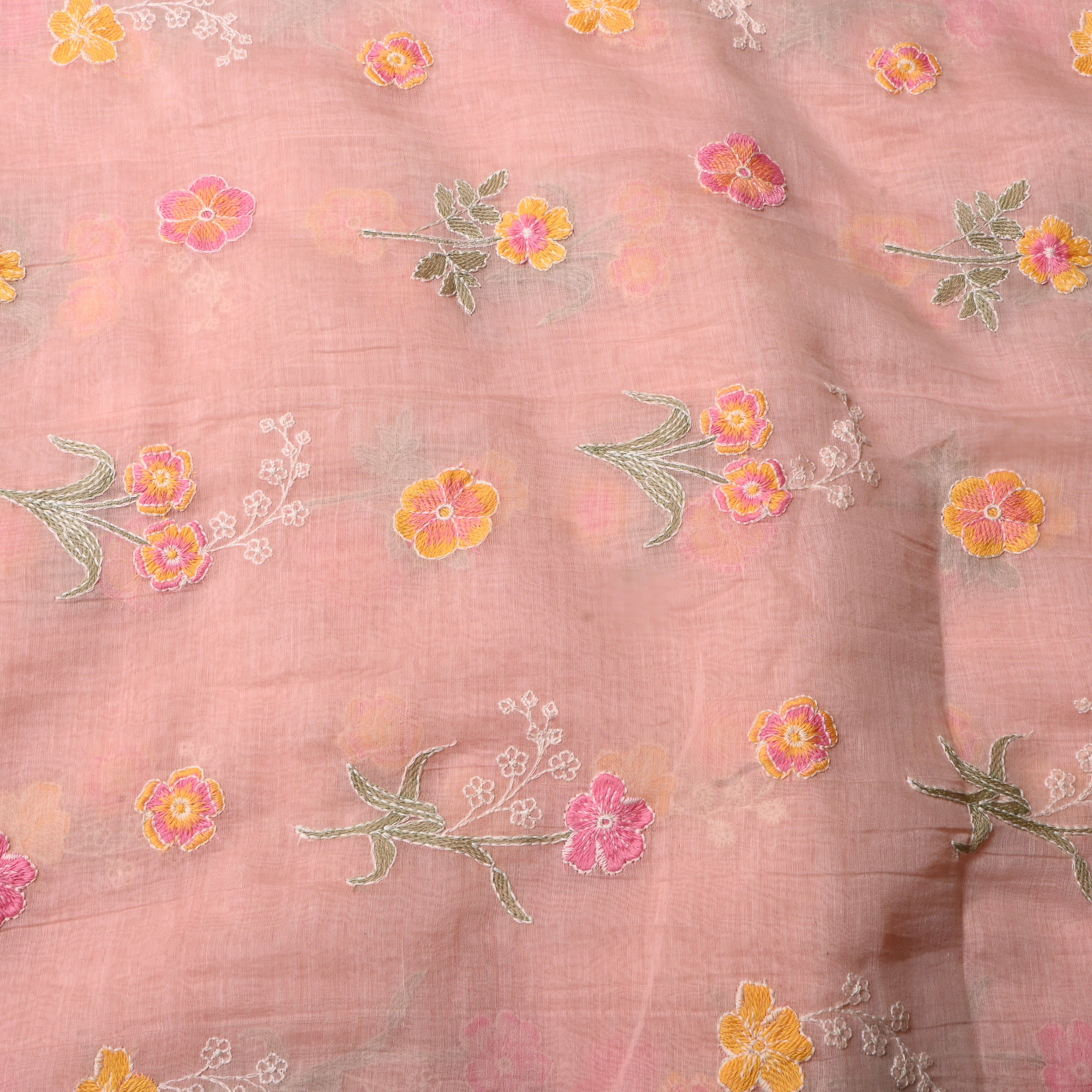 Pastel Pink Floral Chanderi Fabric