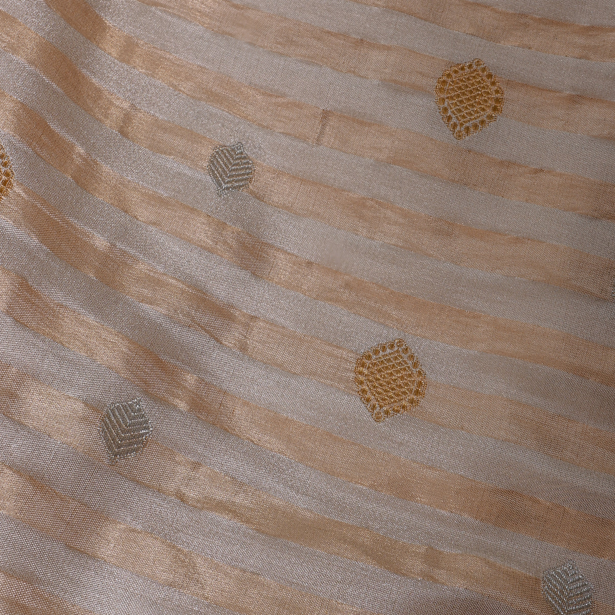 Moonstone Dual Tone Zari Striped Butti Self Weave Jamawar Tissue Fabric