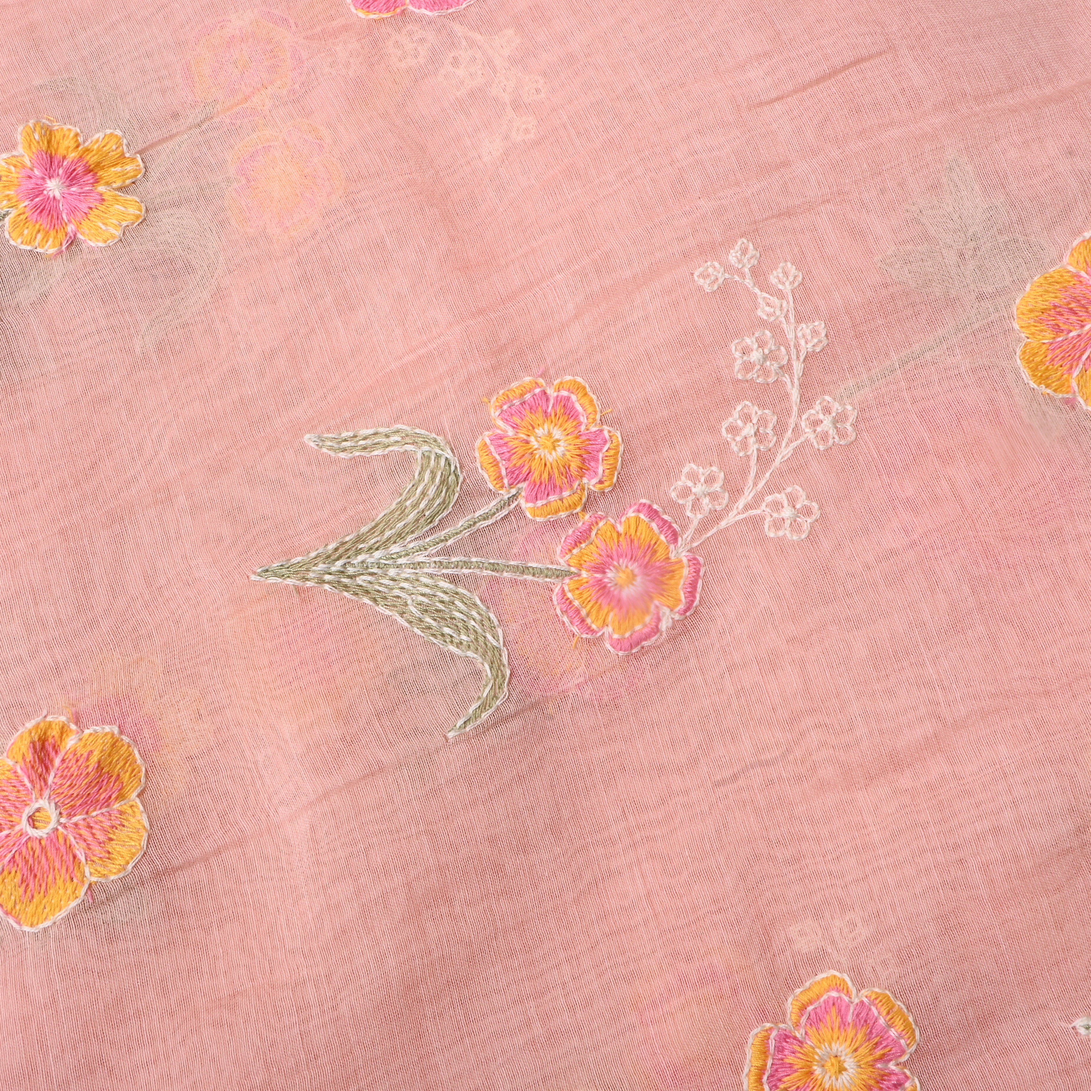 Pastel Pink Floral Chanderi Fabric