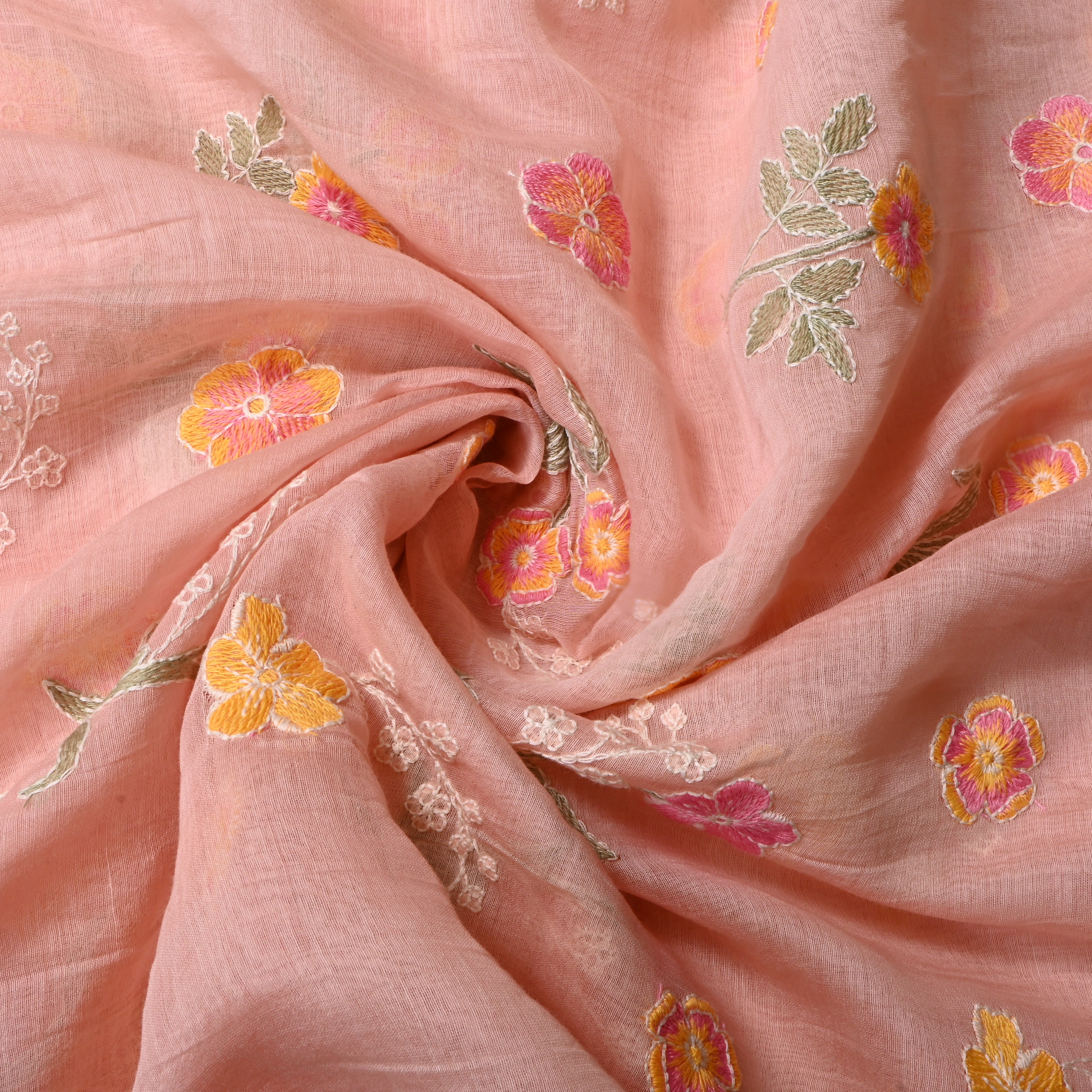 Pastel Pink Floral Chanderi Fabric