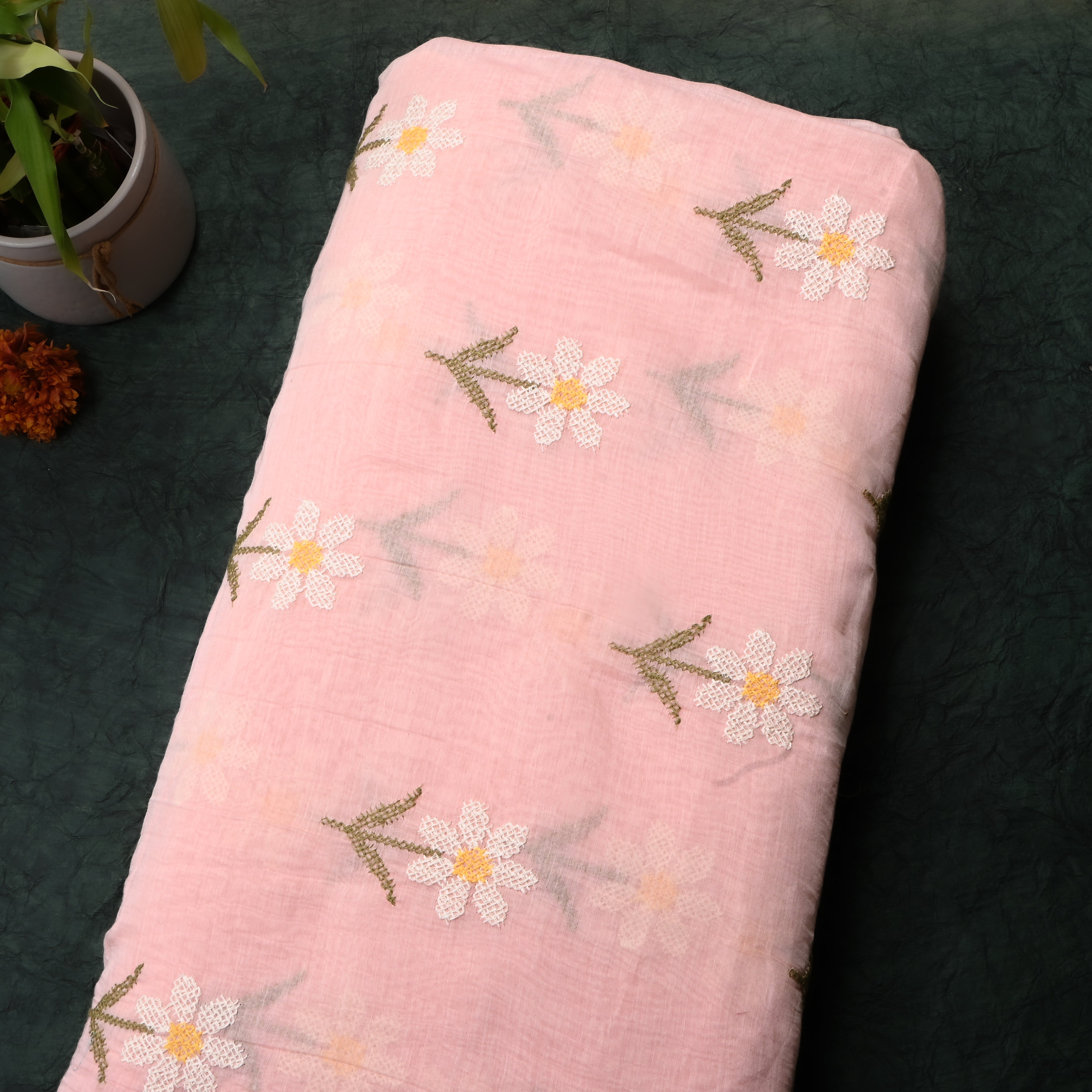 Pastel Soft Pink Floral Chanderi Fabric