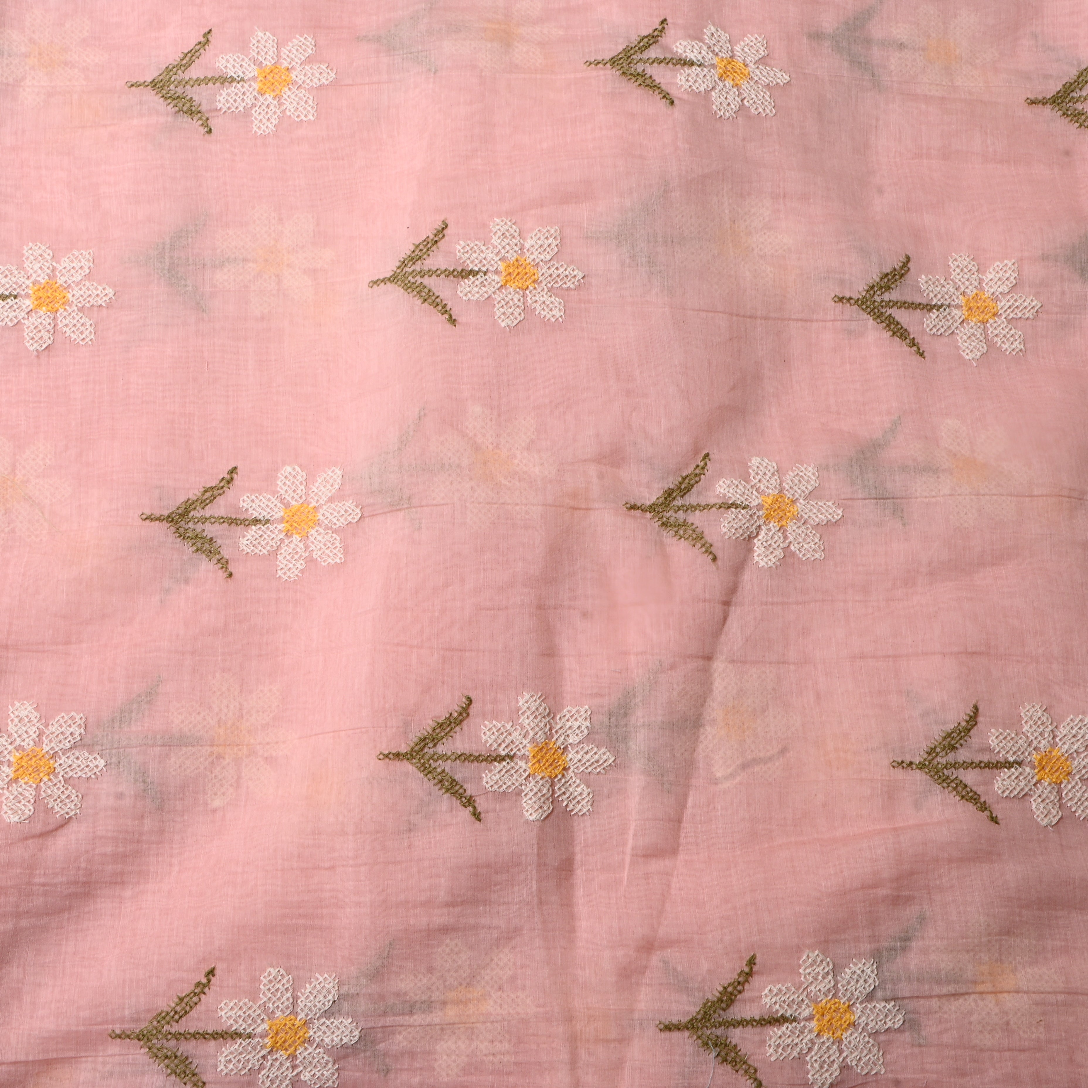 Pastel Soft Pink Floral Chanderi Fabric