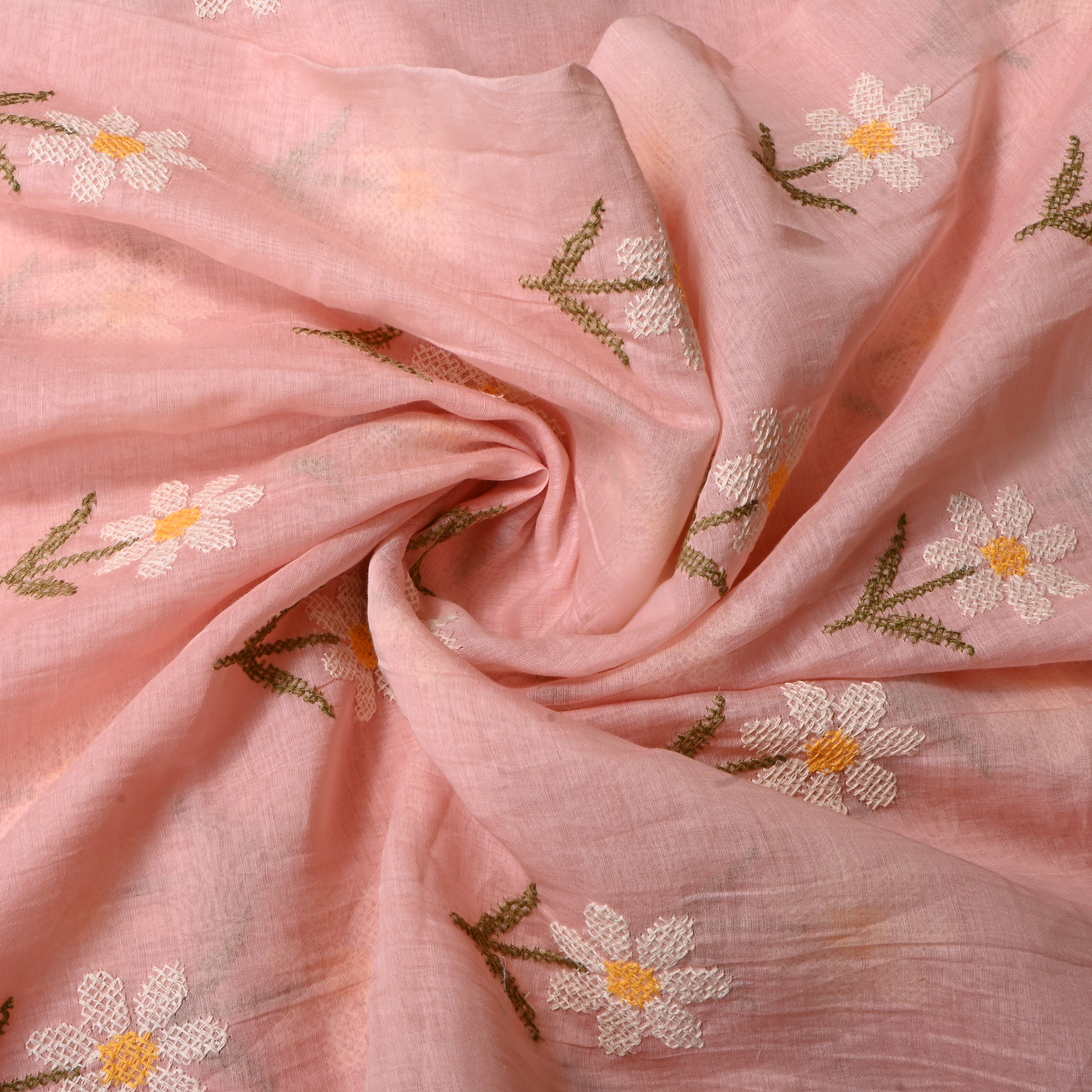 Pastel Soft Pink Floral Chanderi Fabric