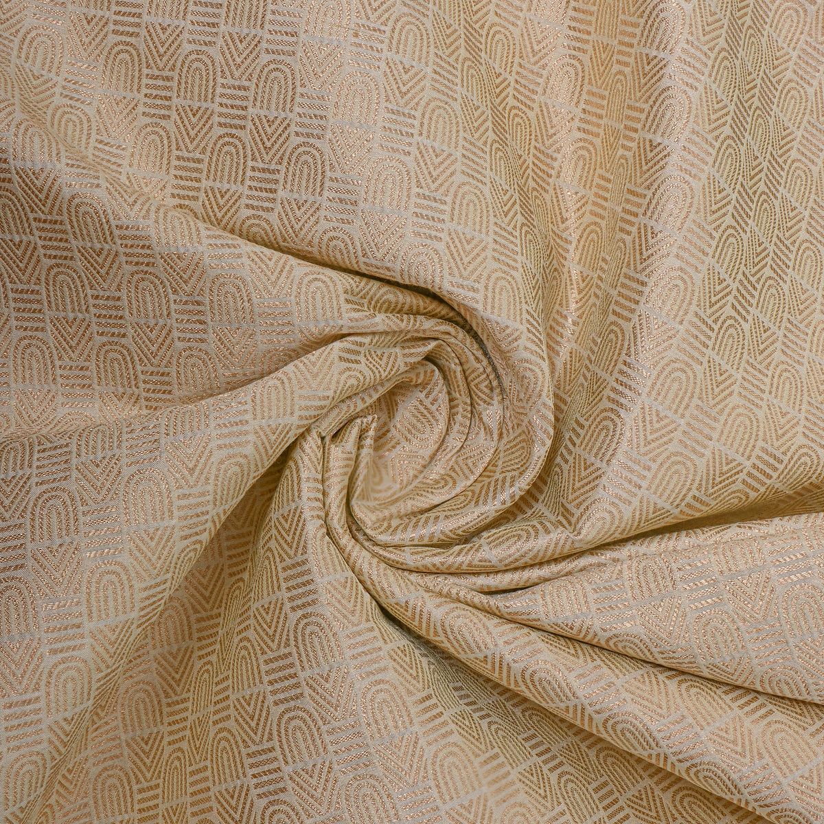 Almond Cream Gold Zari Arch Geometric Jamawar Silk Fabric