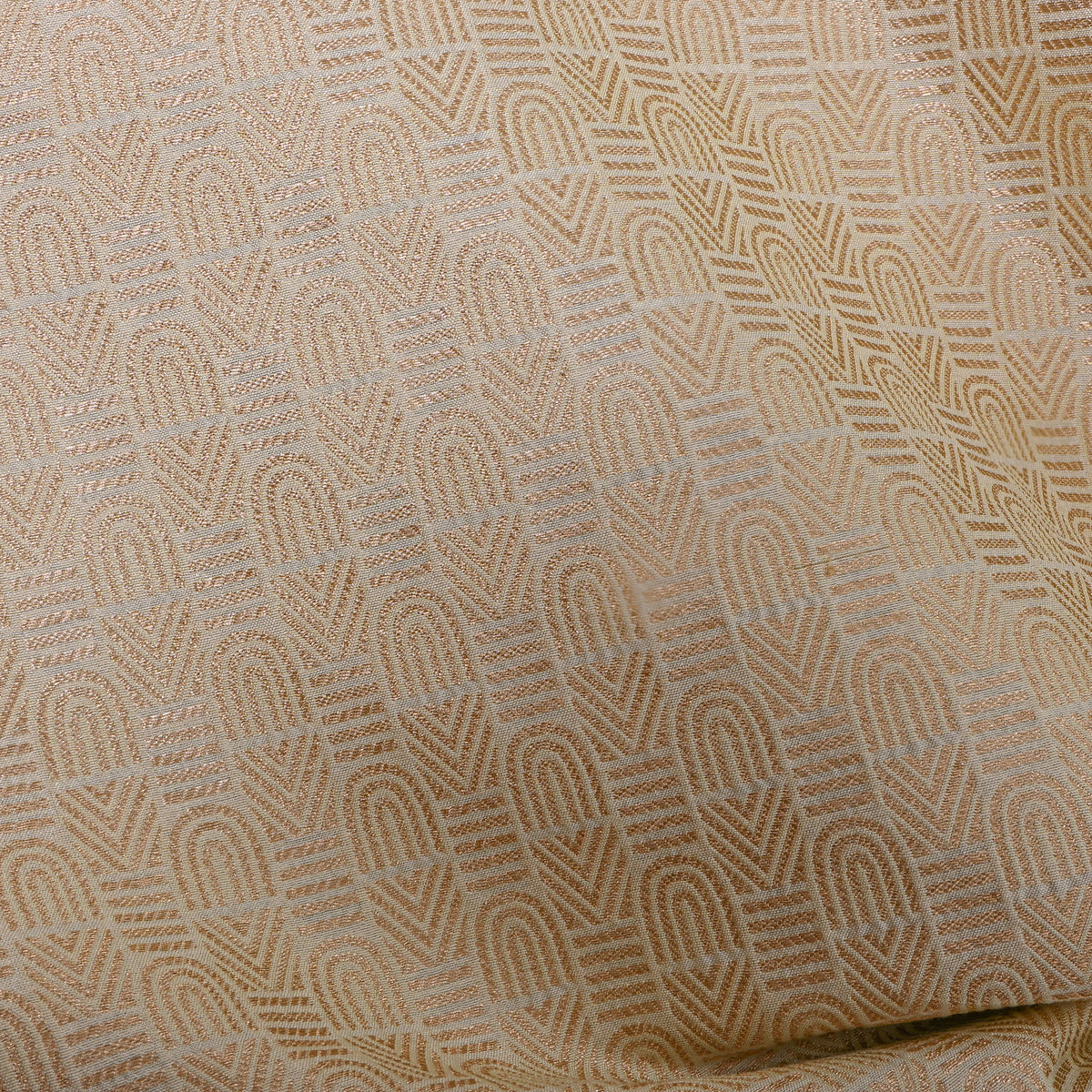 Almond Cream Gold Zari Arch Geometric Jamawar Silk Fabric