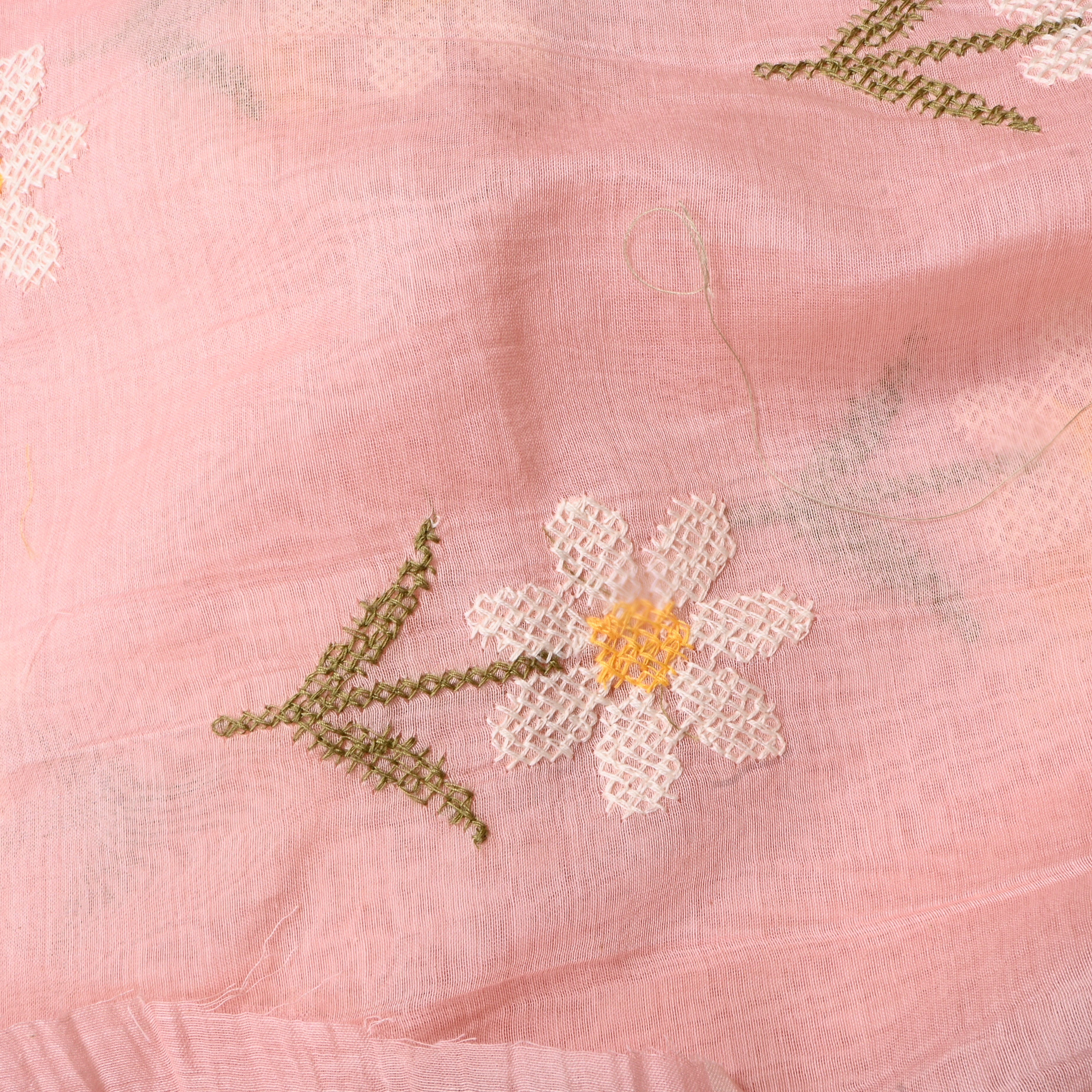 Pastel Soft Pink Floral Chanderi Fabric