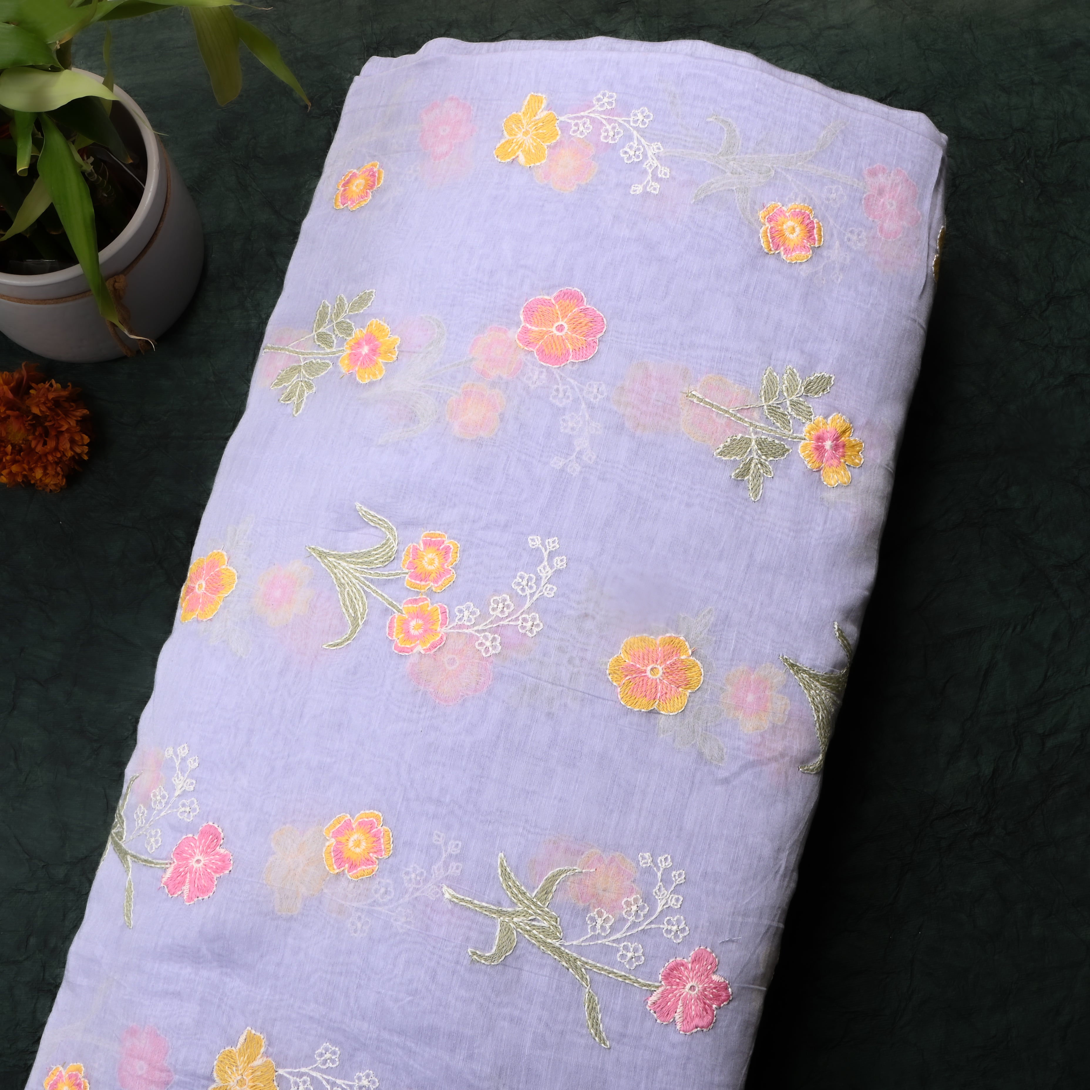 Pastel Lavender Floral Chanderi Fabric