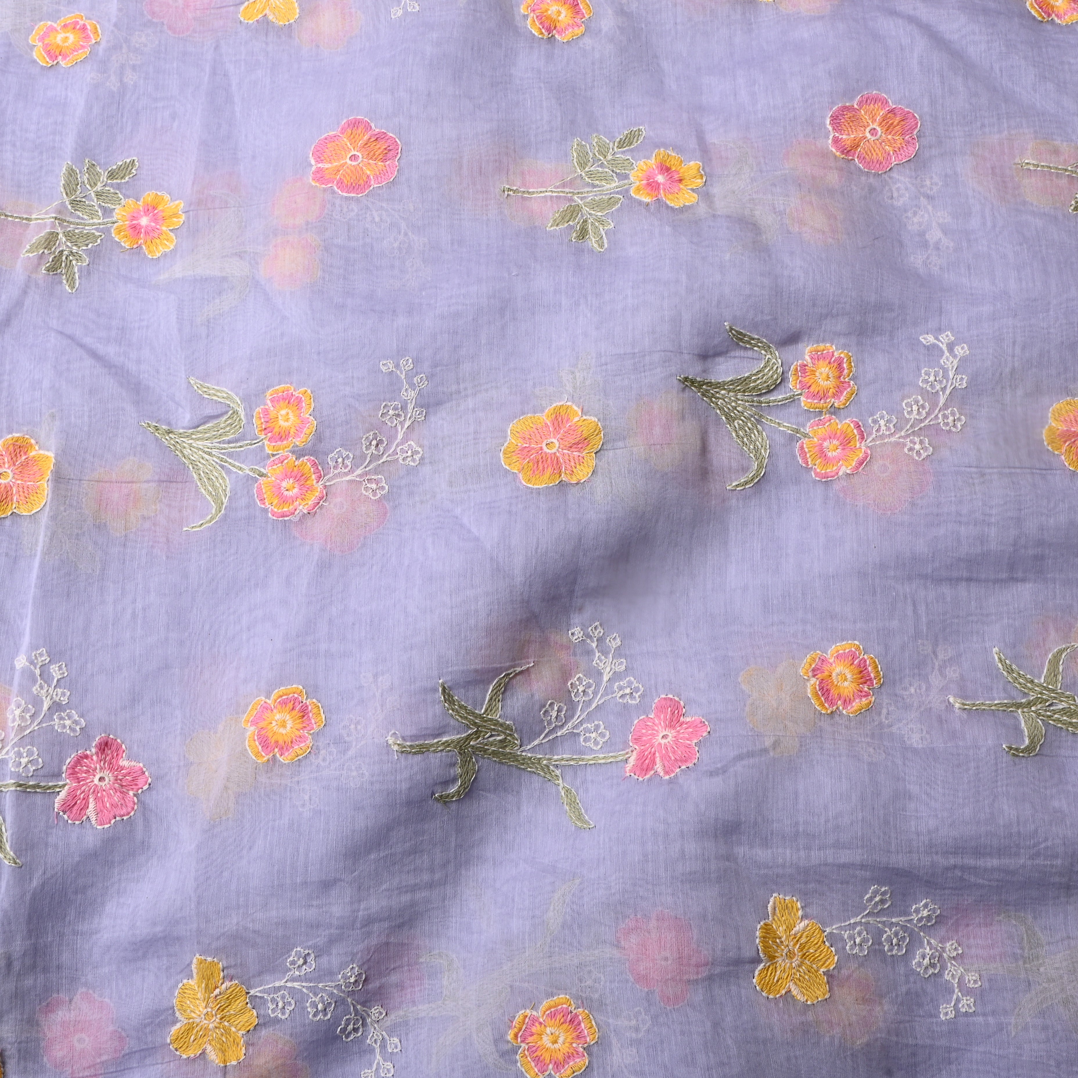 Pastel Lavender Floral Chanderi Fabric
