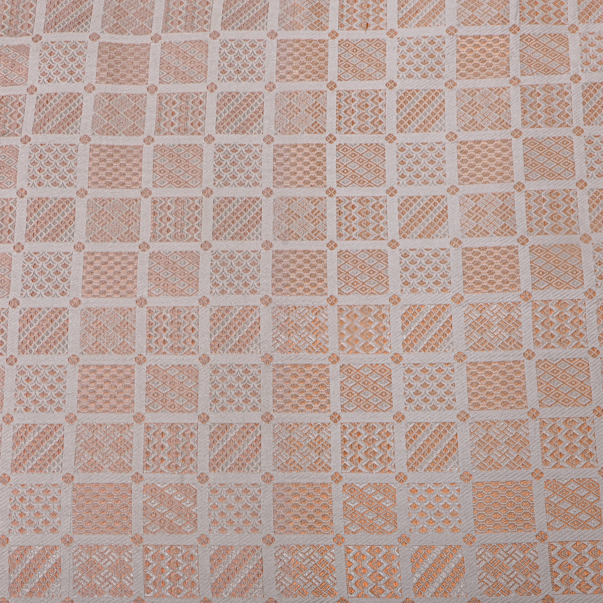 Golden White Checked Geometric Jamawar Silk Fabric