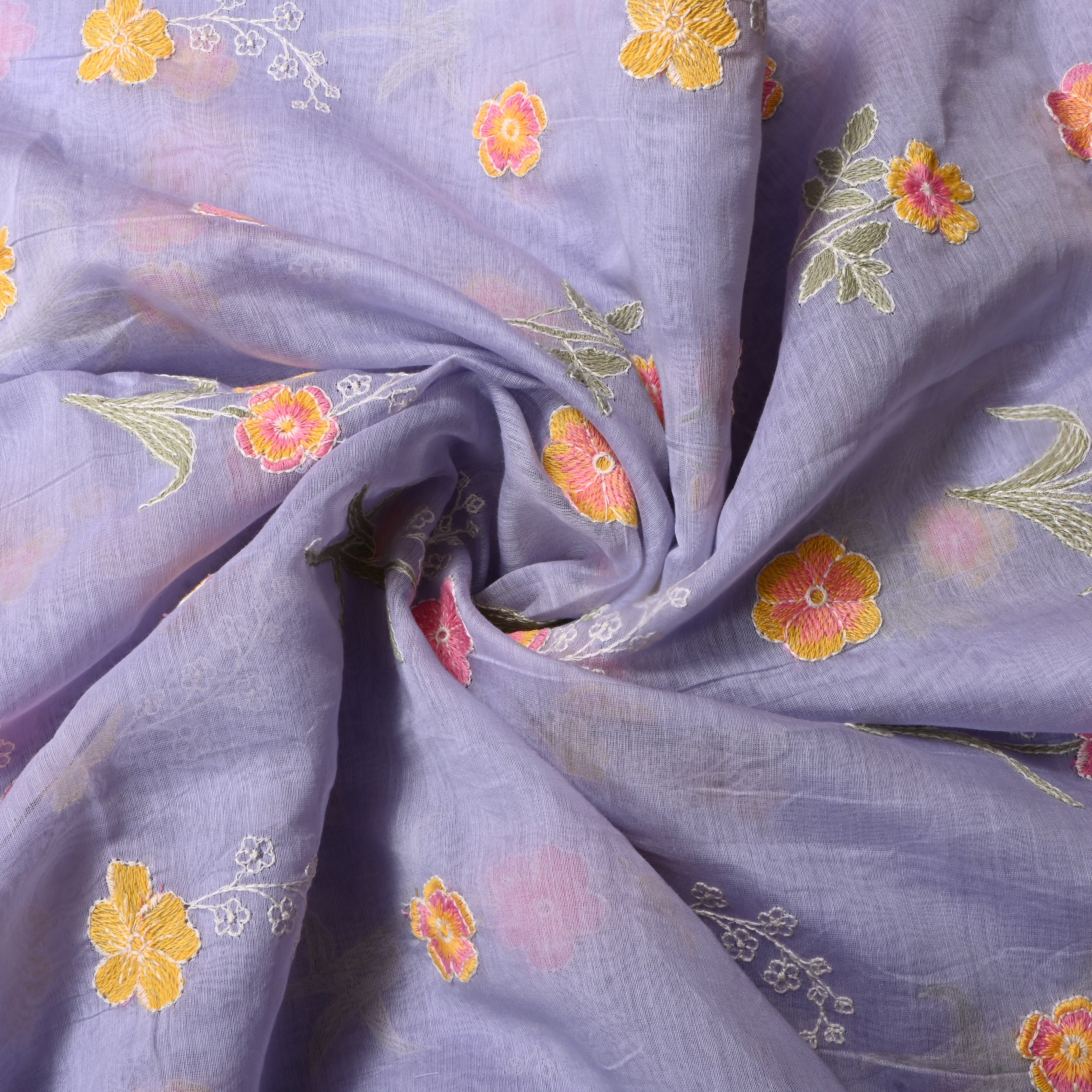 Pastel Lavender Floral Chanderi Fabric