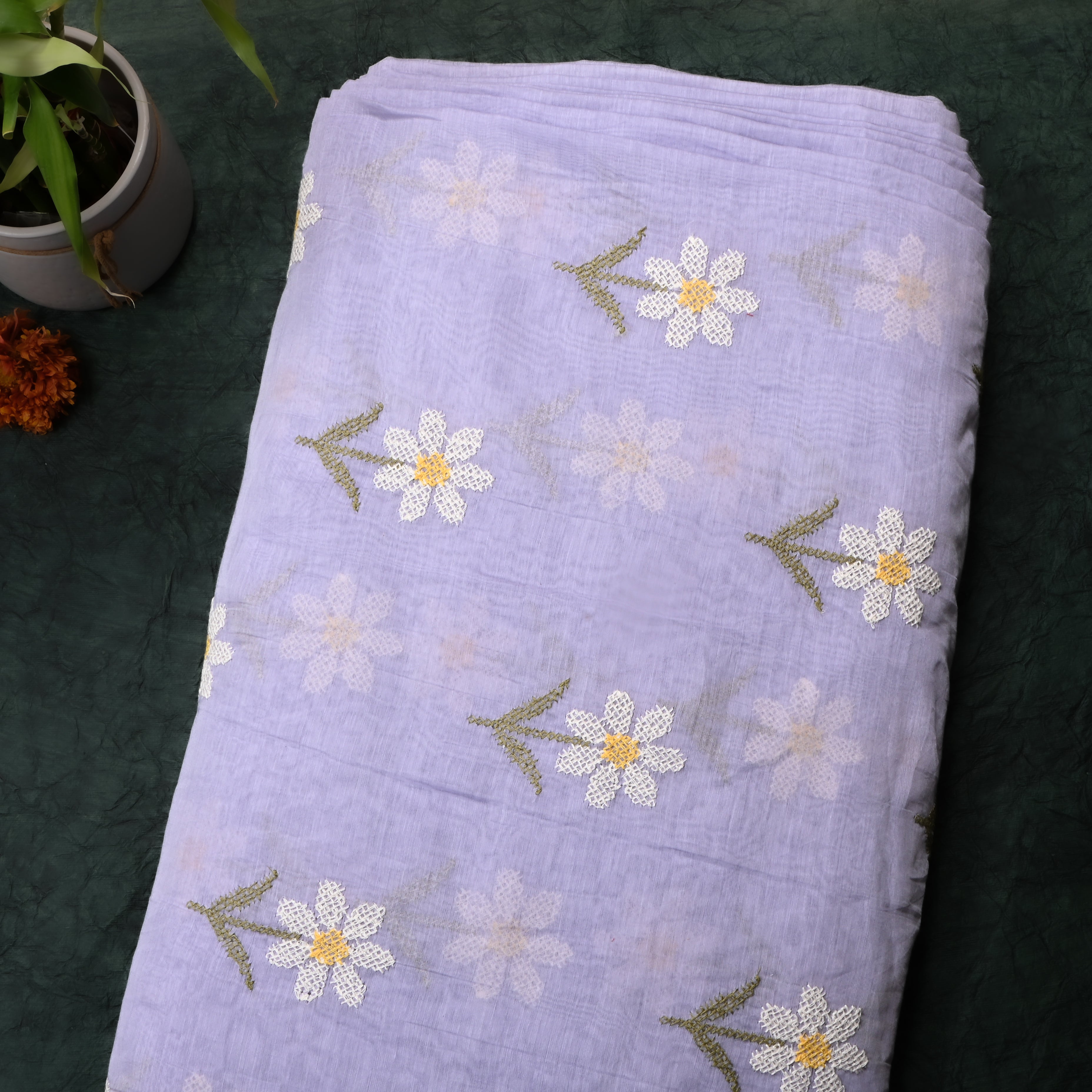 Soft Lilac Floral Chanderi Fabric