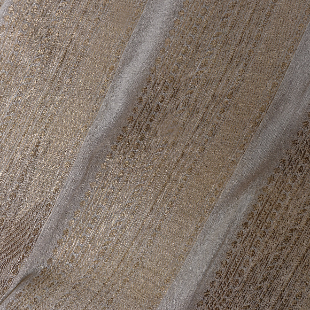 Oat Cream Gold Zari Stripe Jamawar Silk Fabric