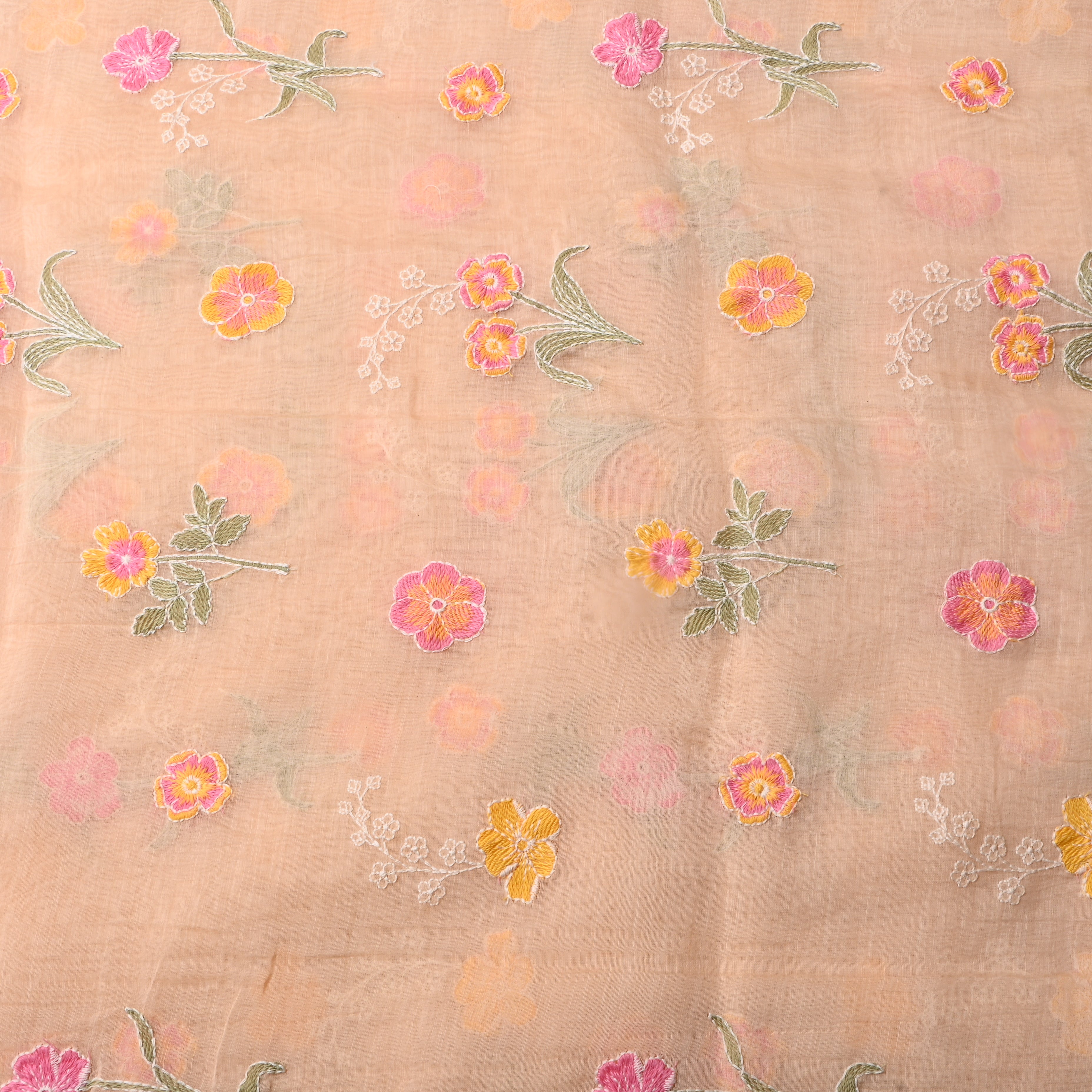 Soft Beige Floral Chanderi Fabric