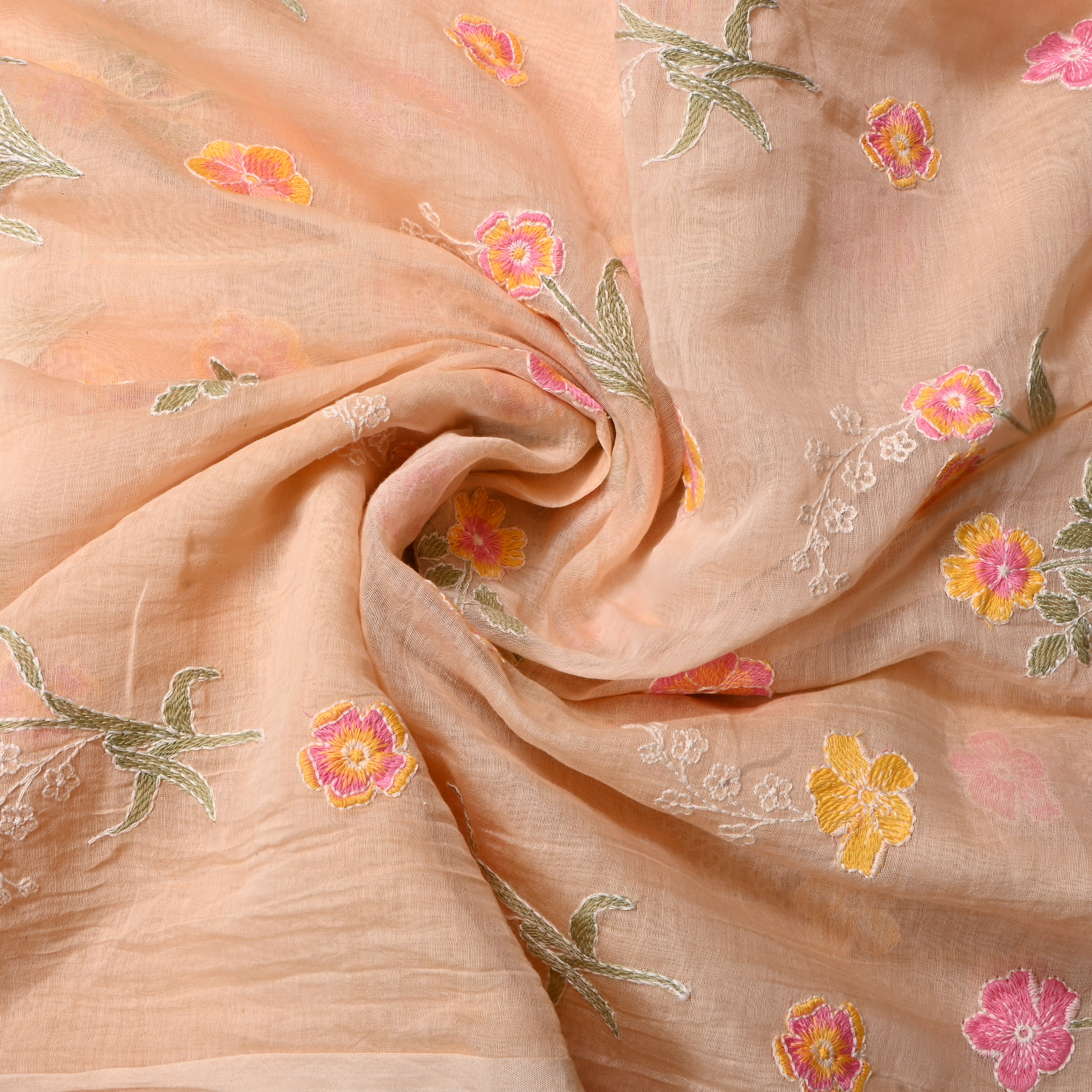 Soft Beige Floral Chanderi Fabric