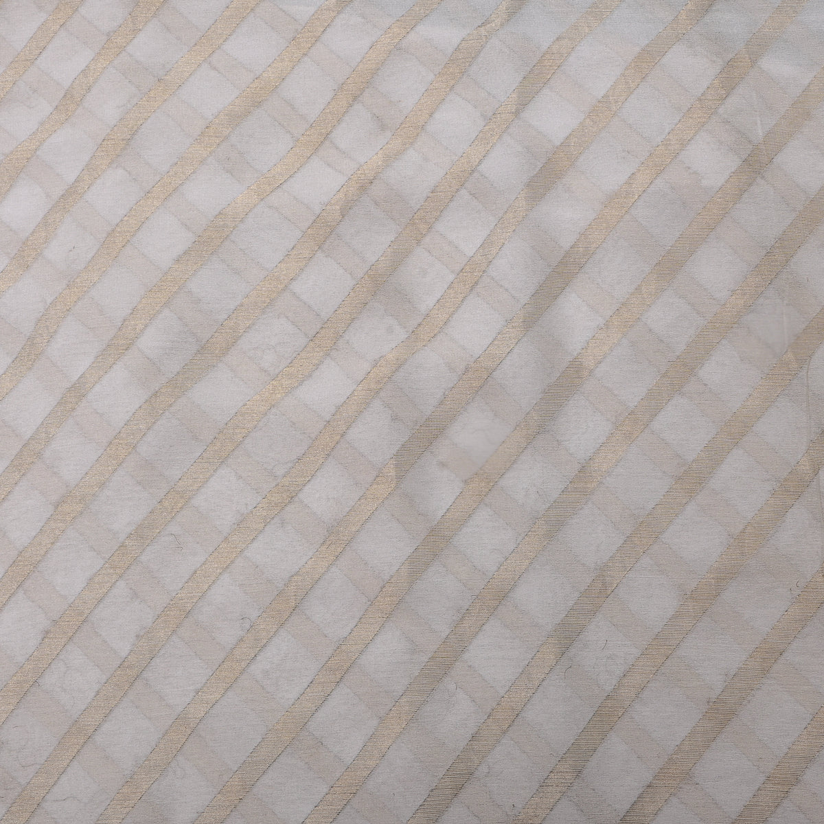 Cream Gold Zari Stripe Jamawar Silk Fabric