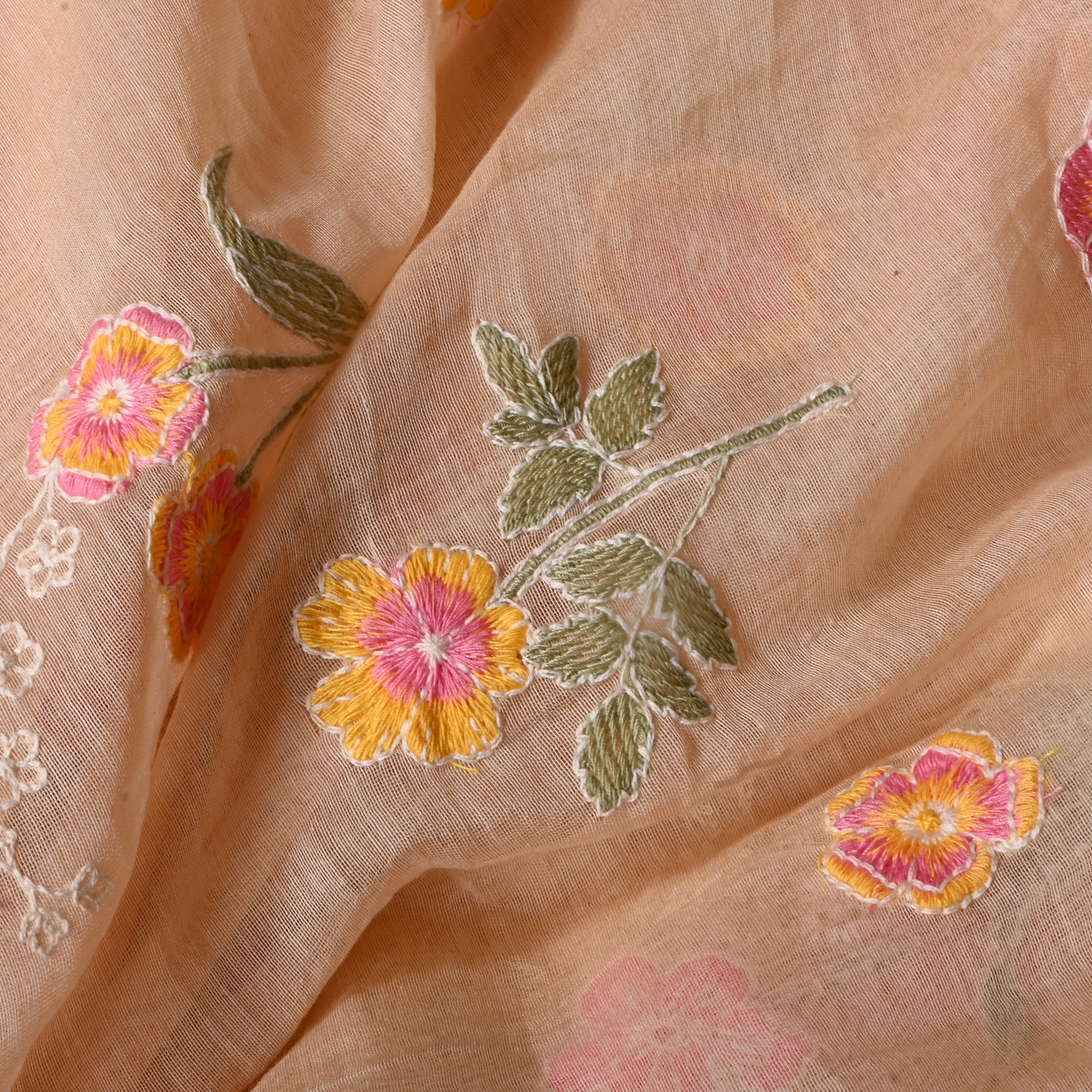 Soft Beige Floral Chanderi Fabric
