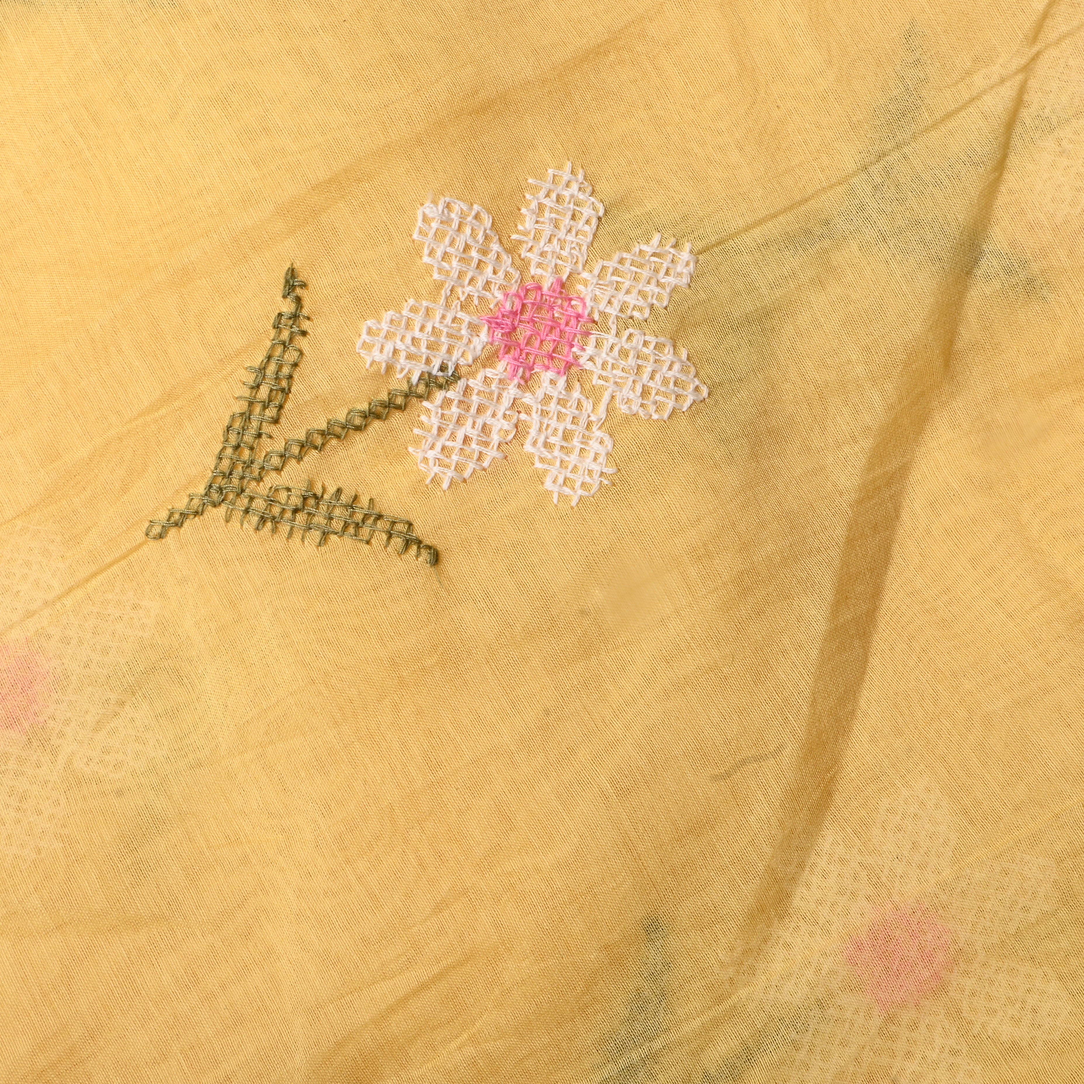 Light Lemon Yellow Floral Chanderi Fabric