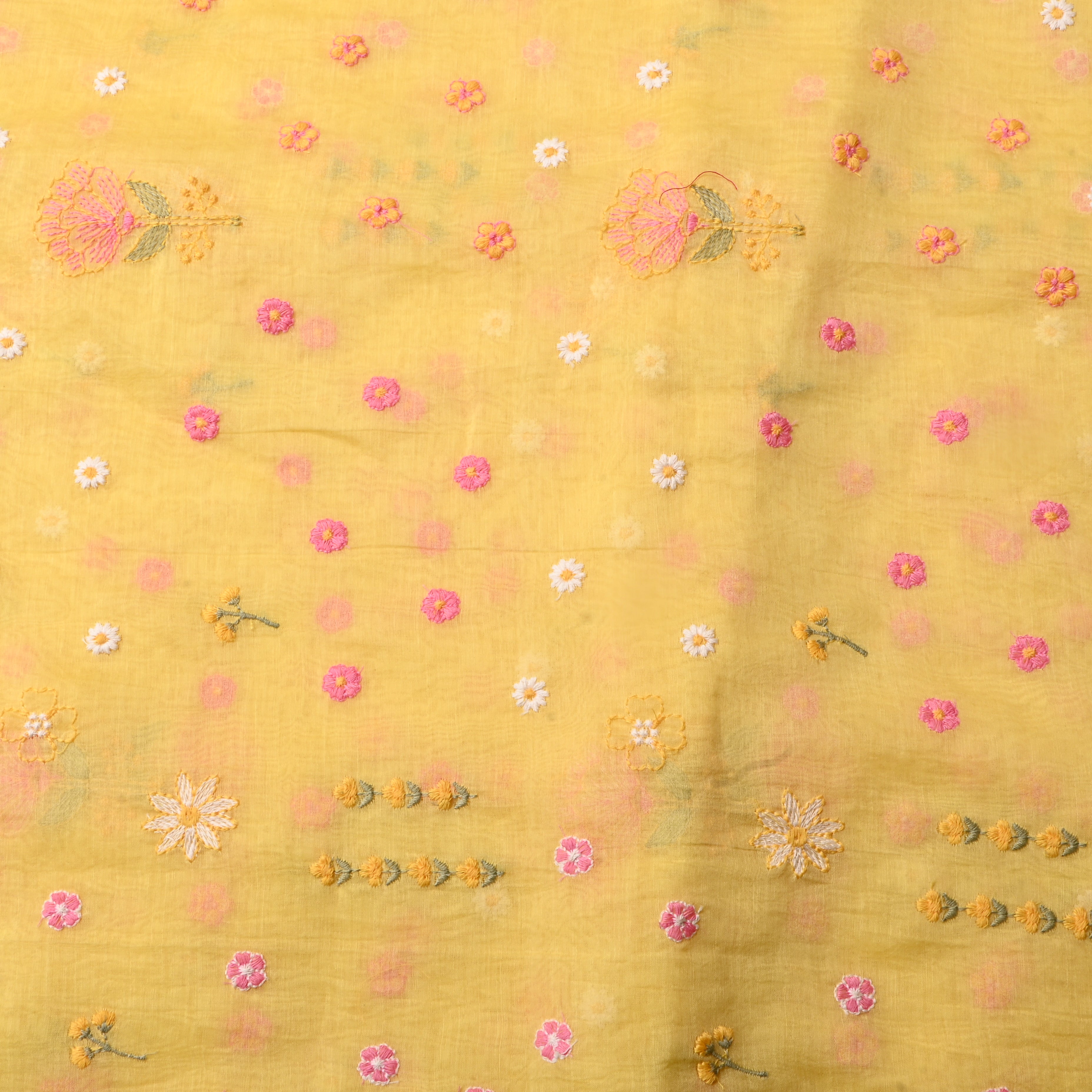 Light Yellow Floral Chanderi Fabric