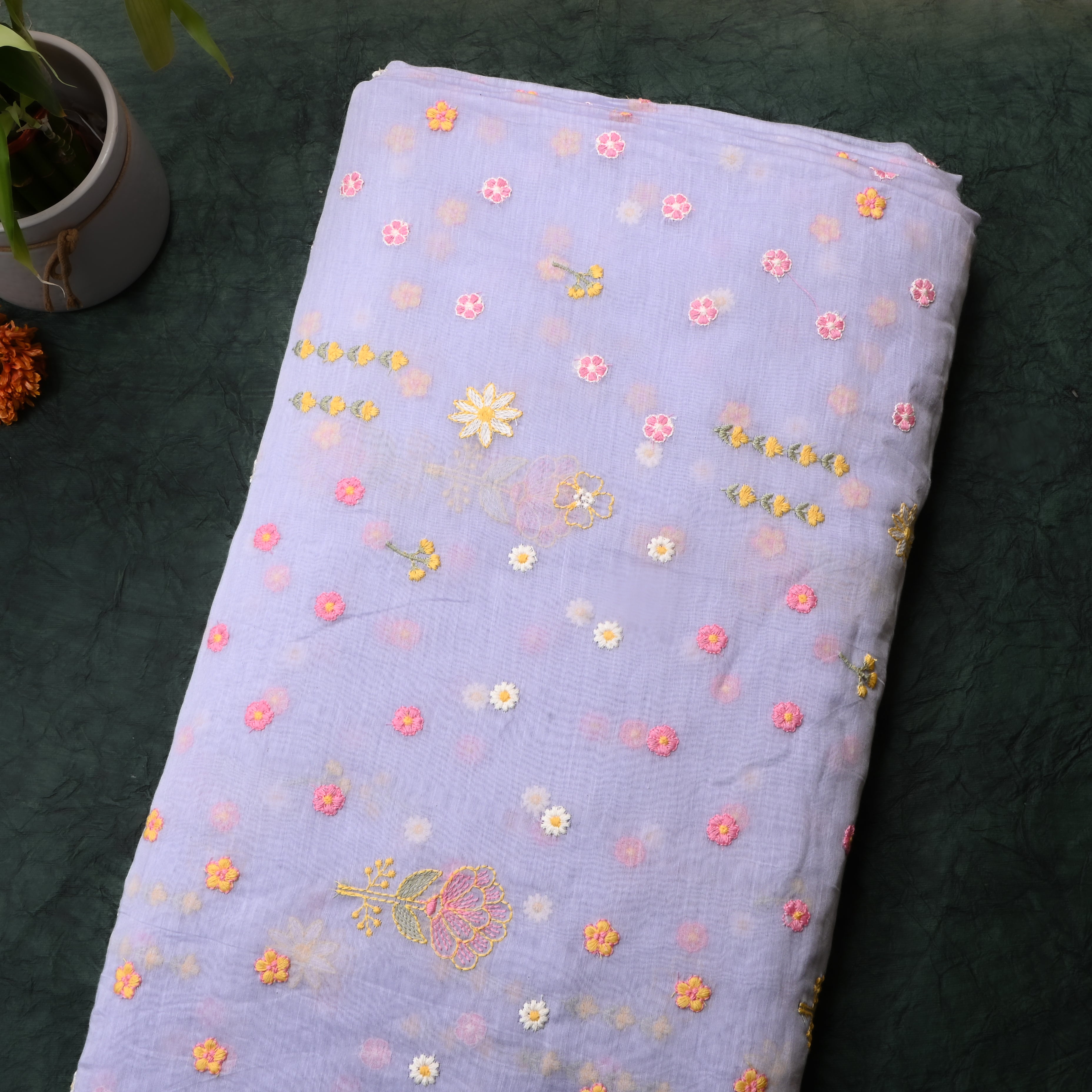 Light Lavender Floral Chanderi Fabric