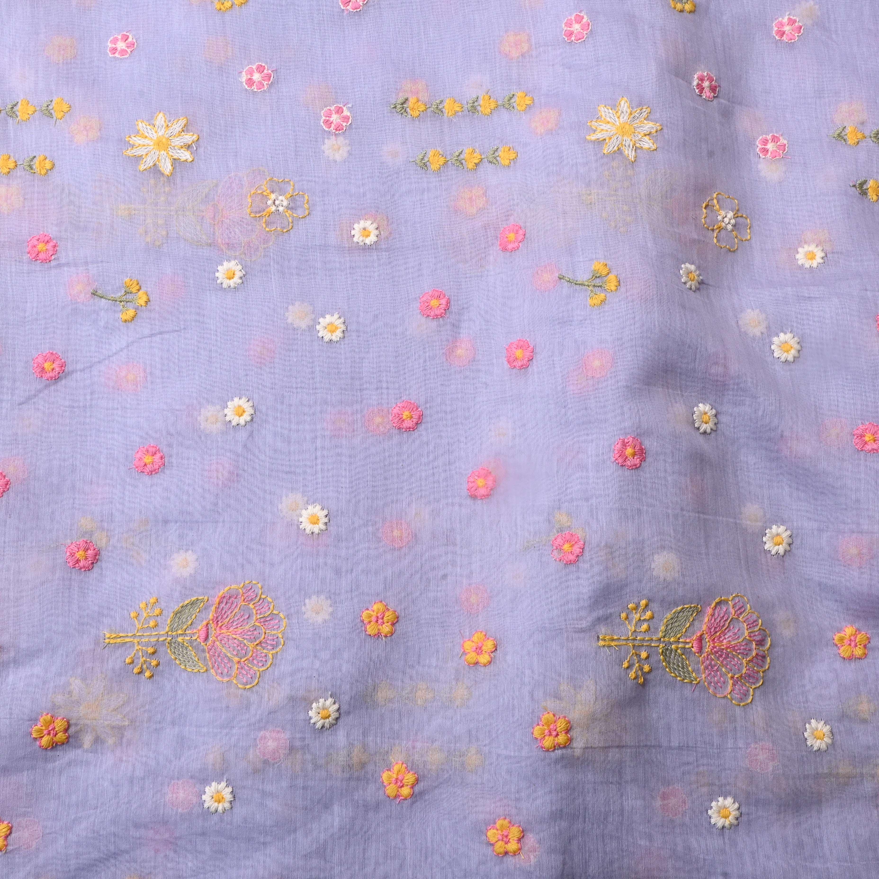 Light Lavender Floral Chanderi Fabric