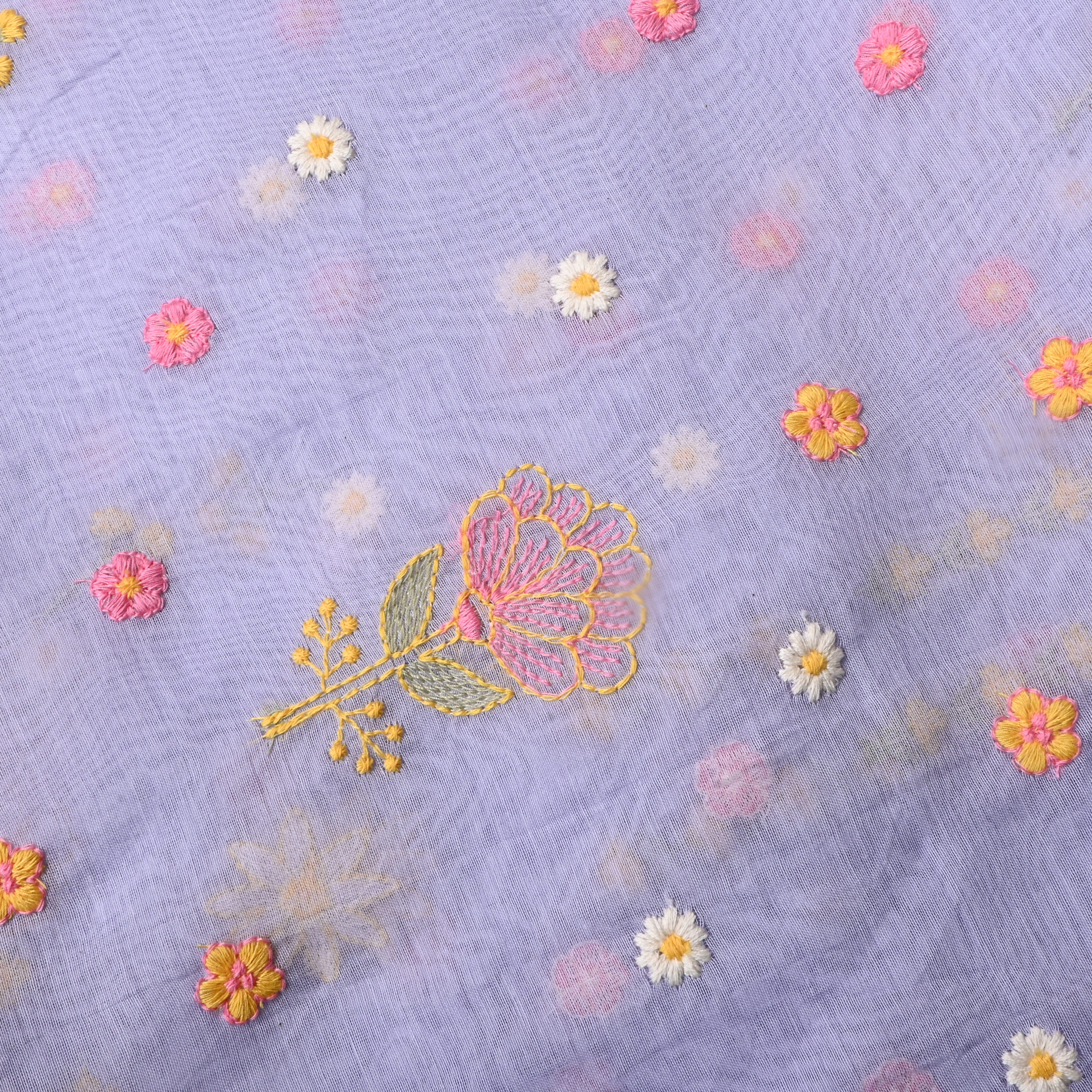 Light Lavender Floral Chanderi Fabric