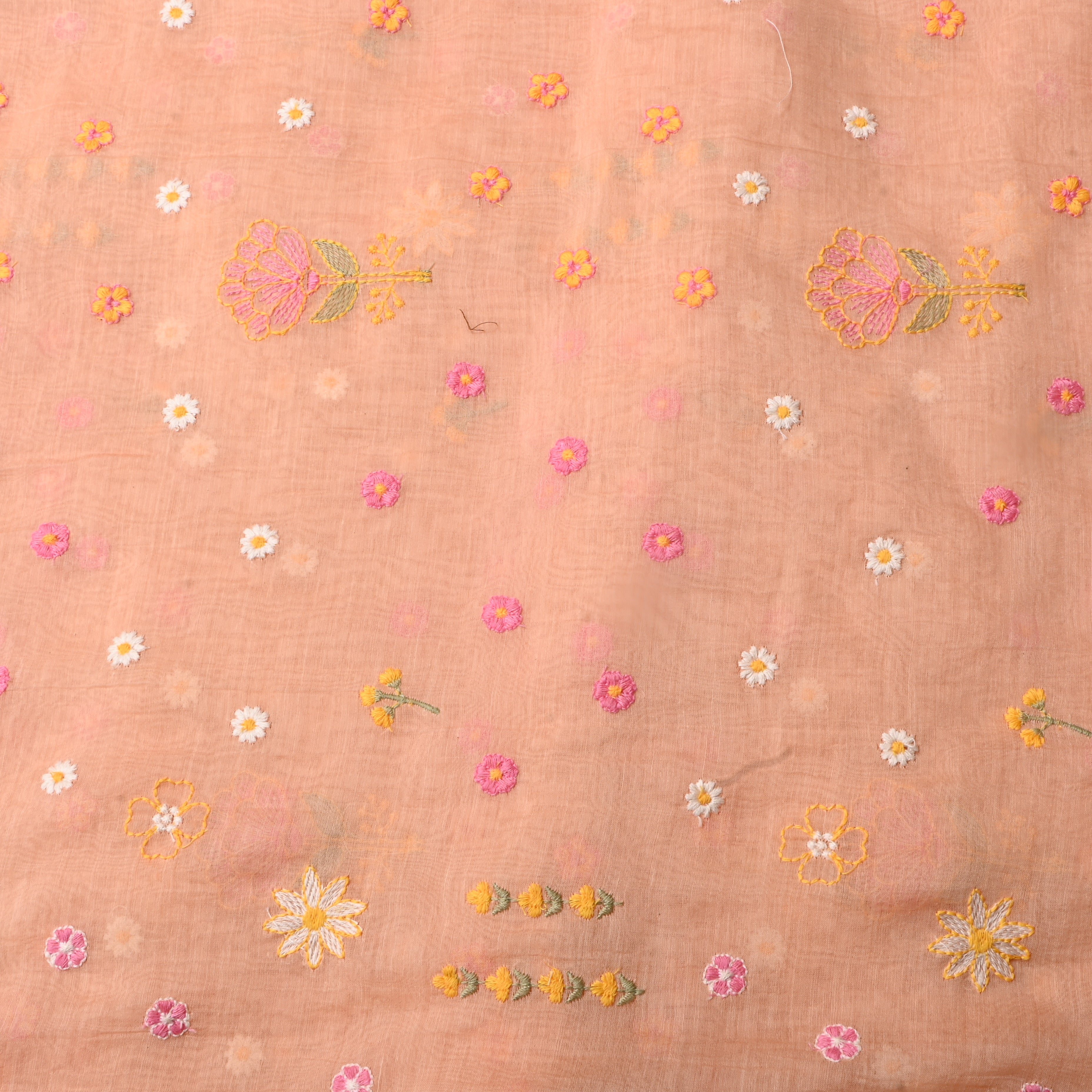 Pastel Beige Floral Chanderi Fabric