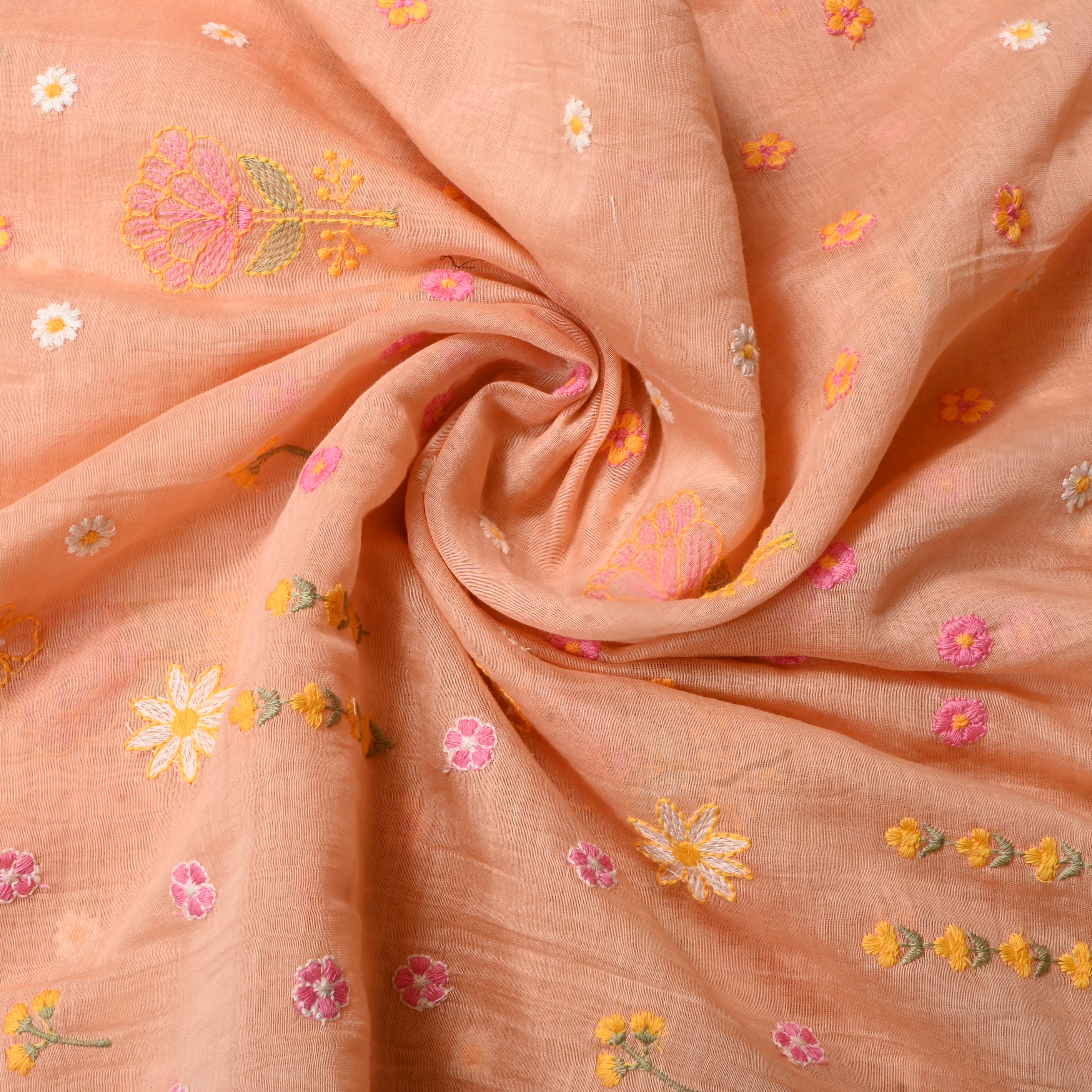 Pastel Beige Floral Chanderi Fabric