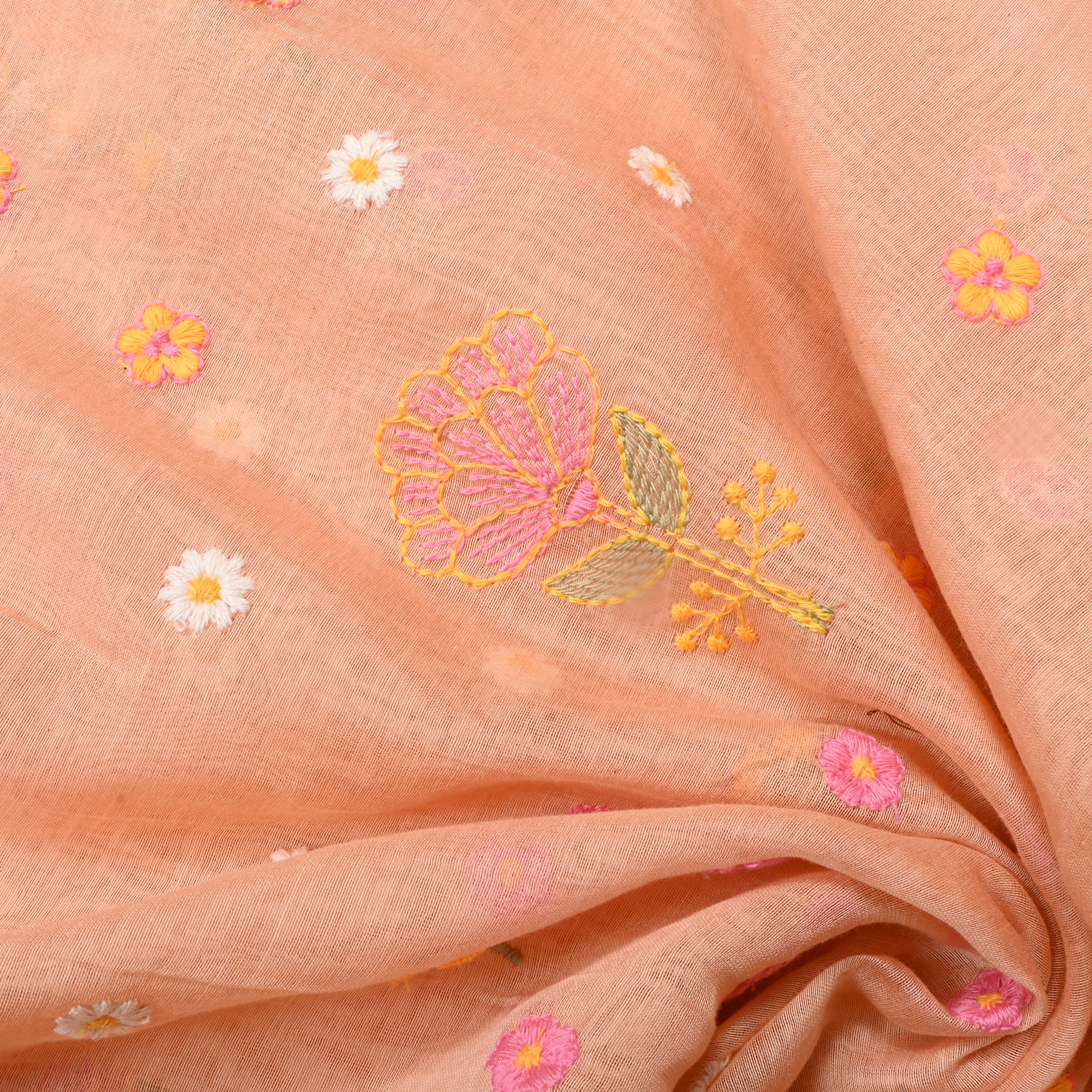 Pastel Beige Floral Chanderi Fabric