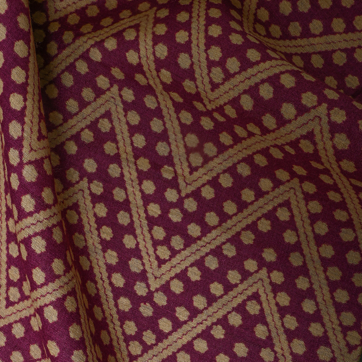 Slate Grey Cream Zig-Zag Dot Digital Print TussarFabric