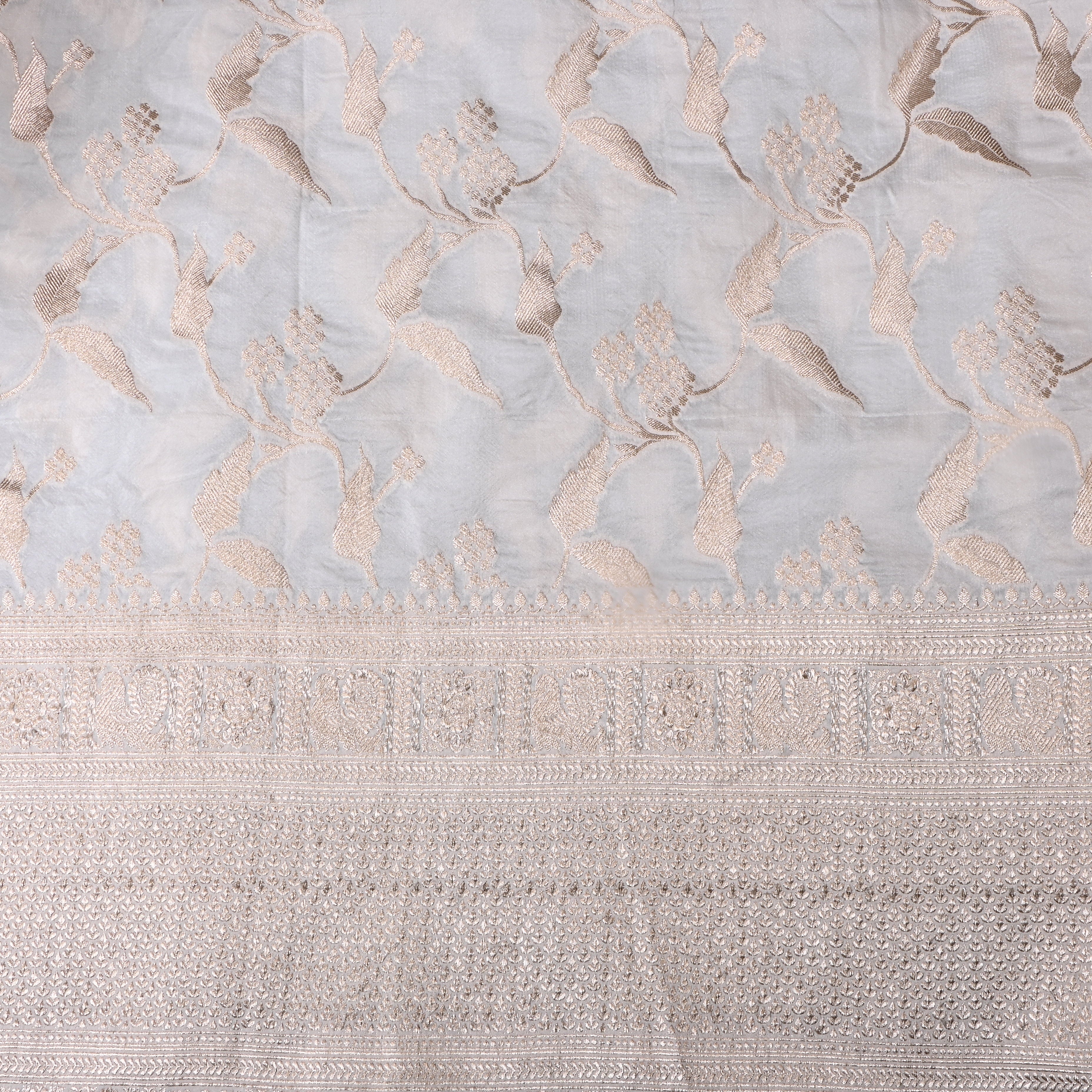 White Zari Woven Jamawar Silk Fabric