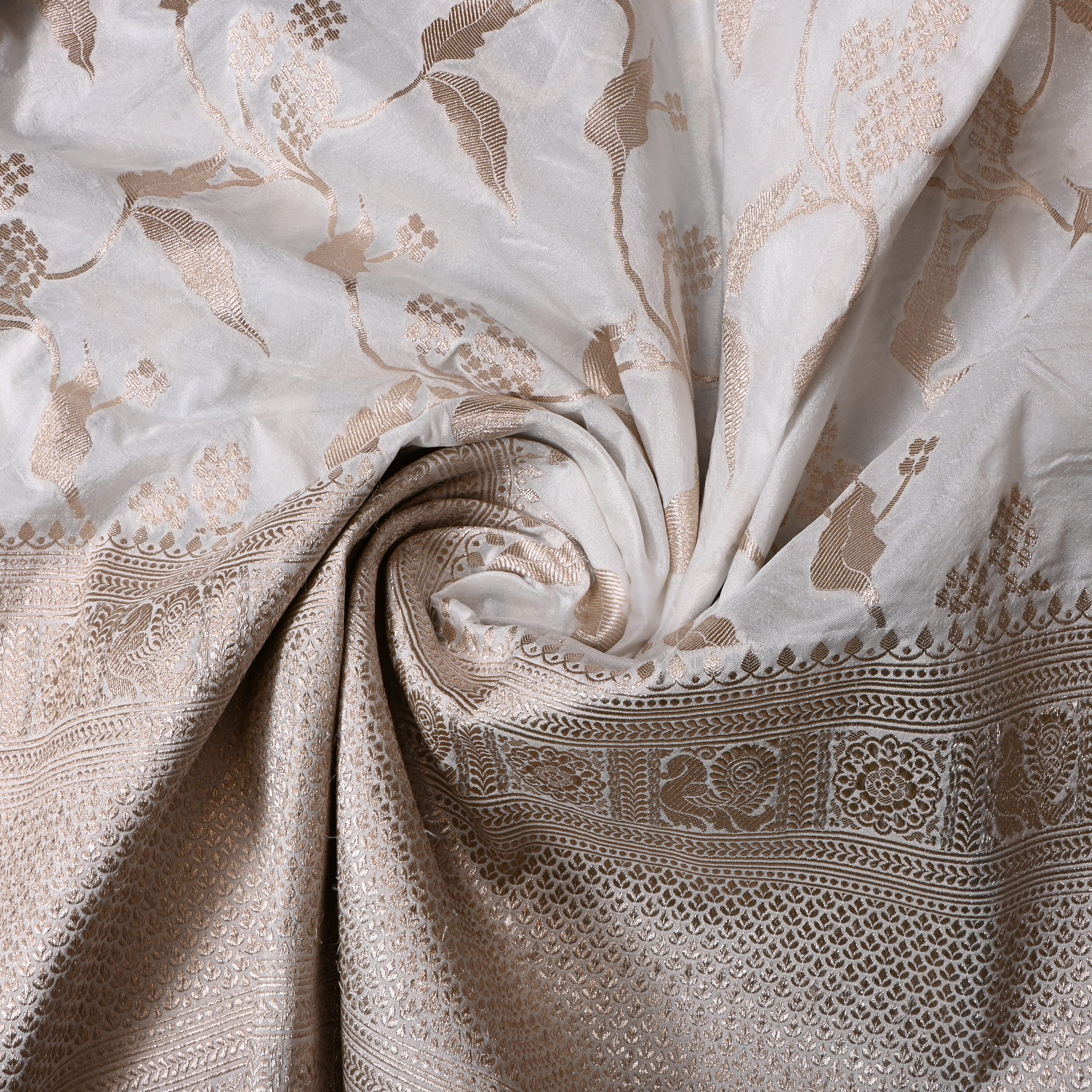 White Zari Woven Jamawar Silk Fabric